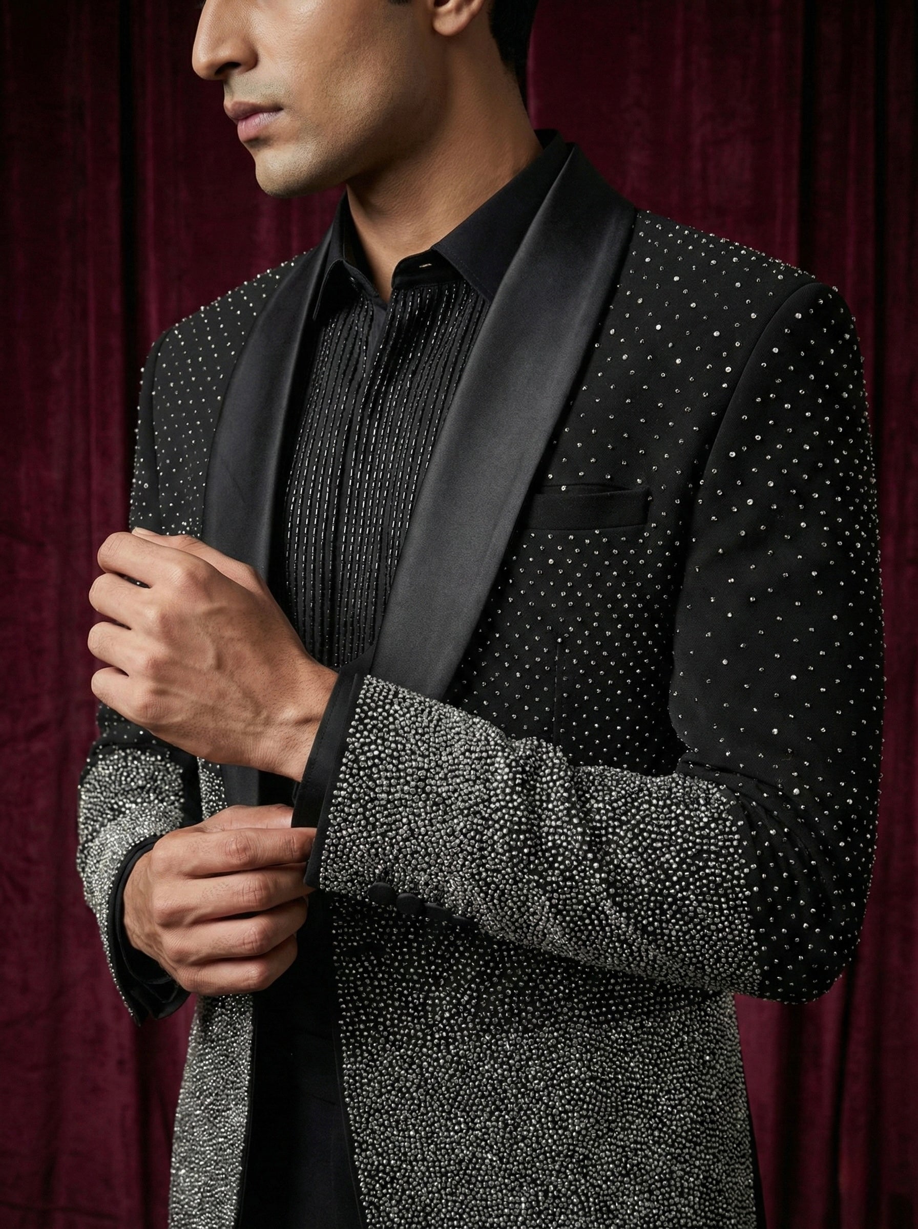 Black Embellished Gradient Evening Blazer Set