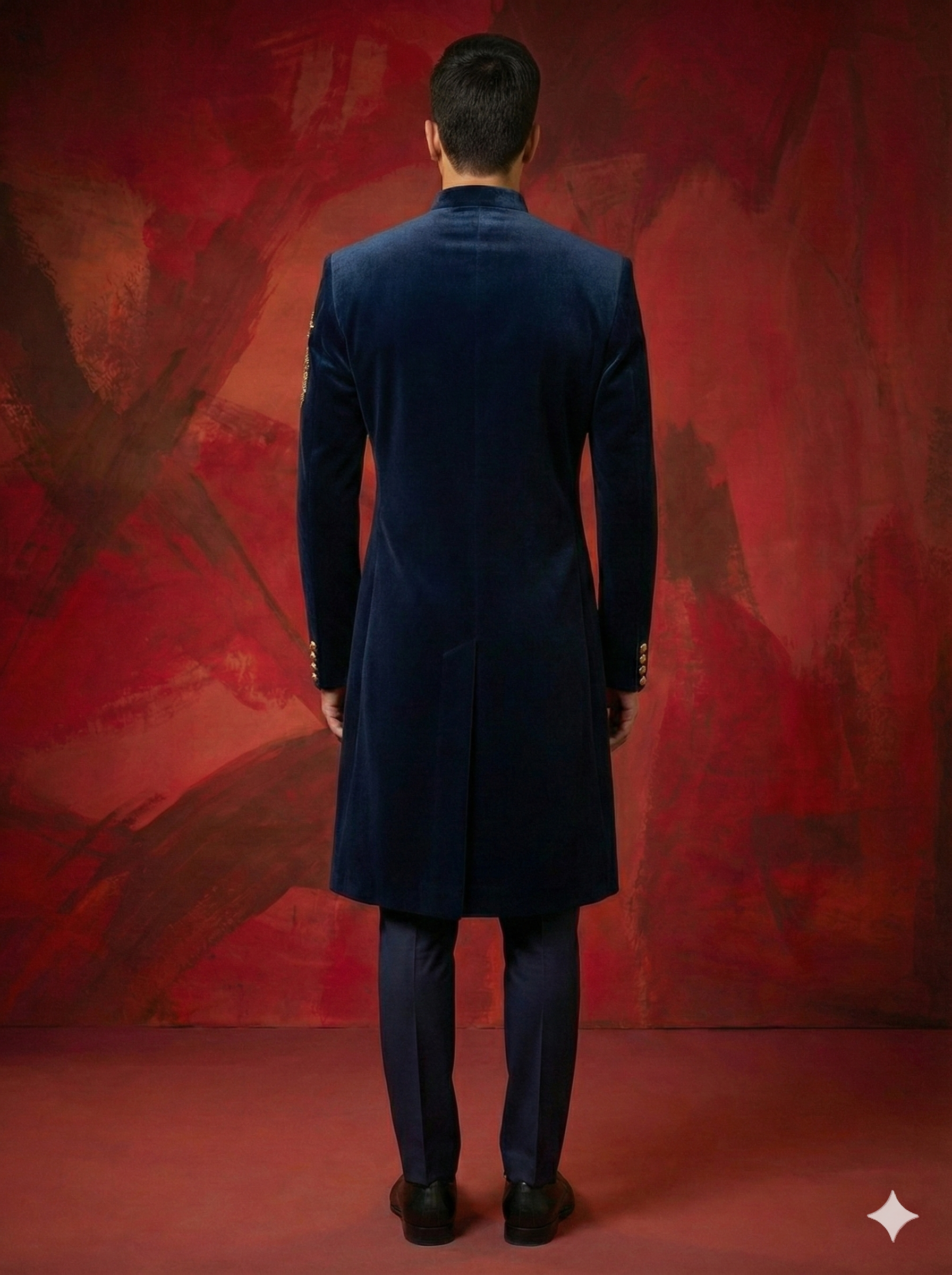 Royal Plume Embroidered Velvet Sherwani Set