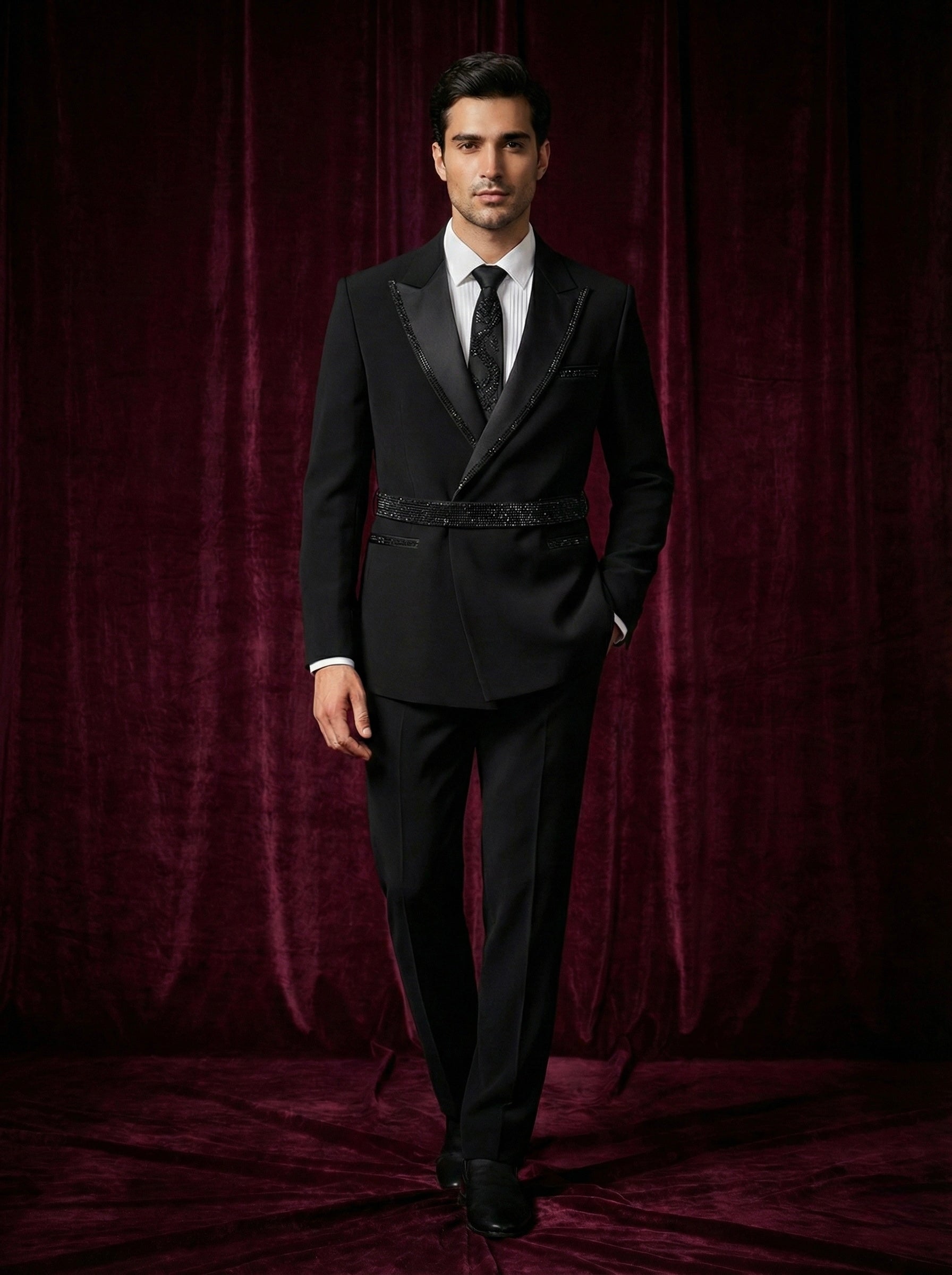 Black Crystal-Detail Evening Suit
