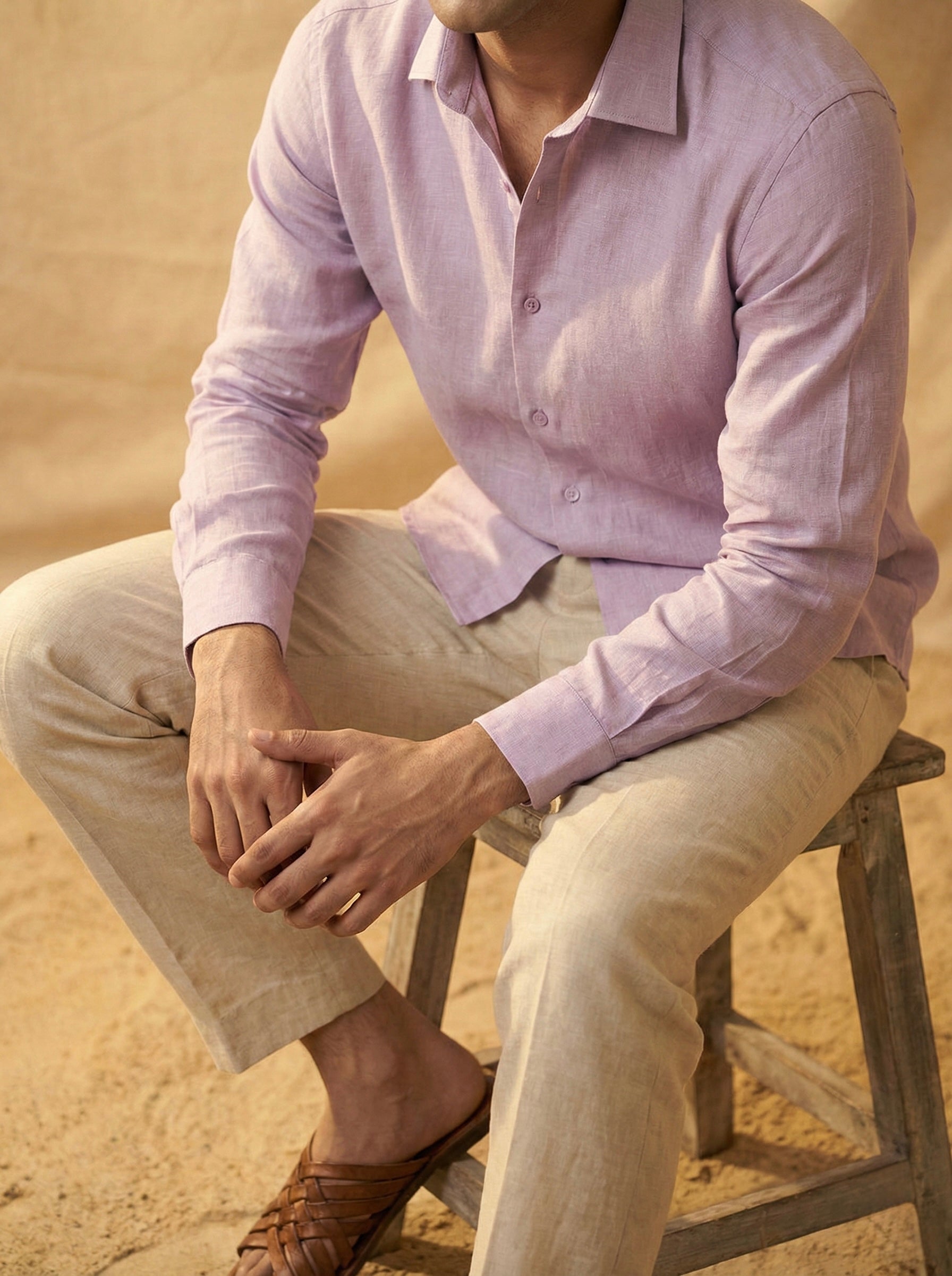 Lavender Mist Pure Linen Shirt for Men
