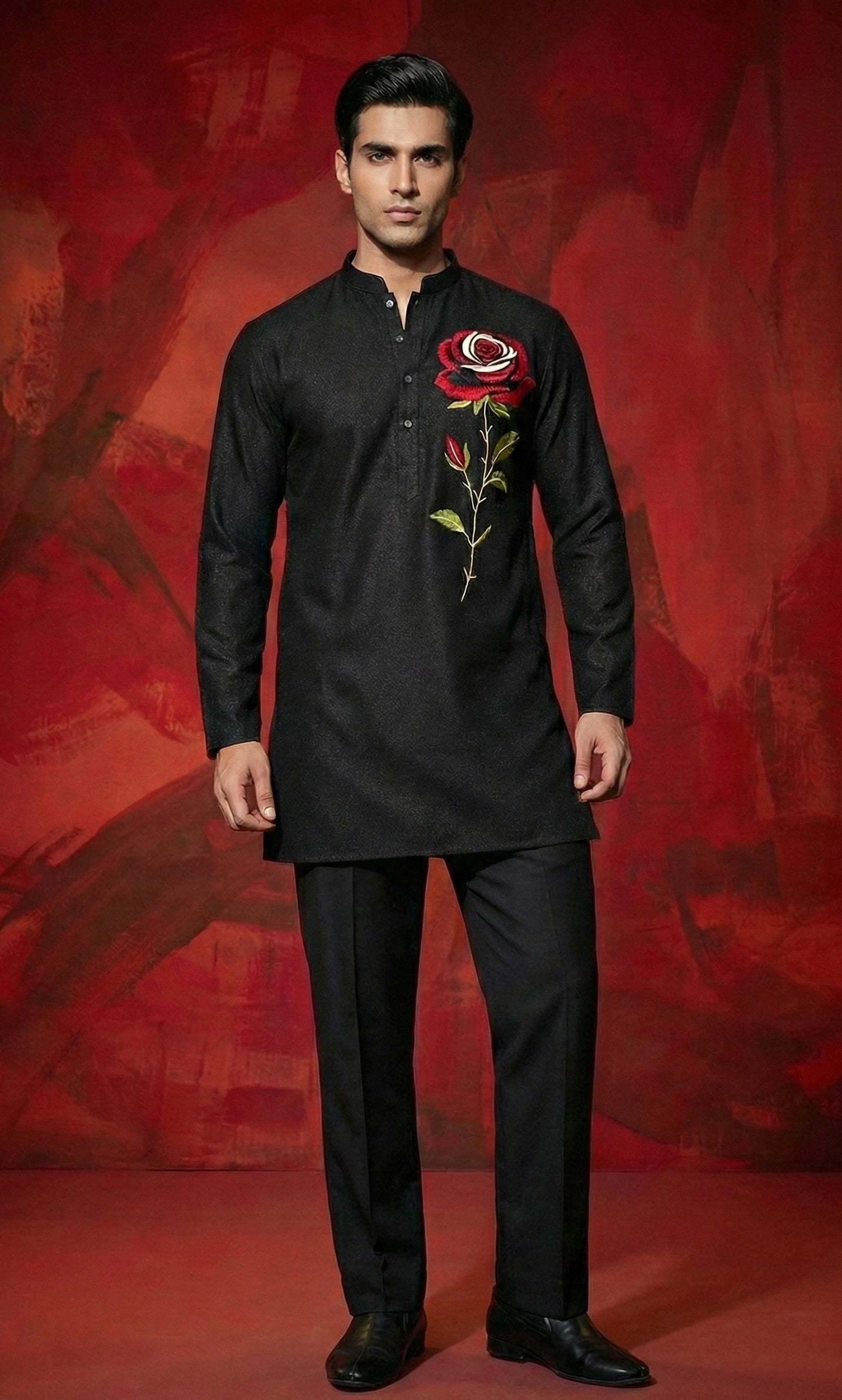 Black Japanese Rayon Thread Embroidered Kurta Set