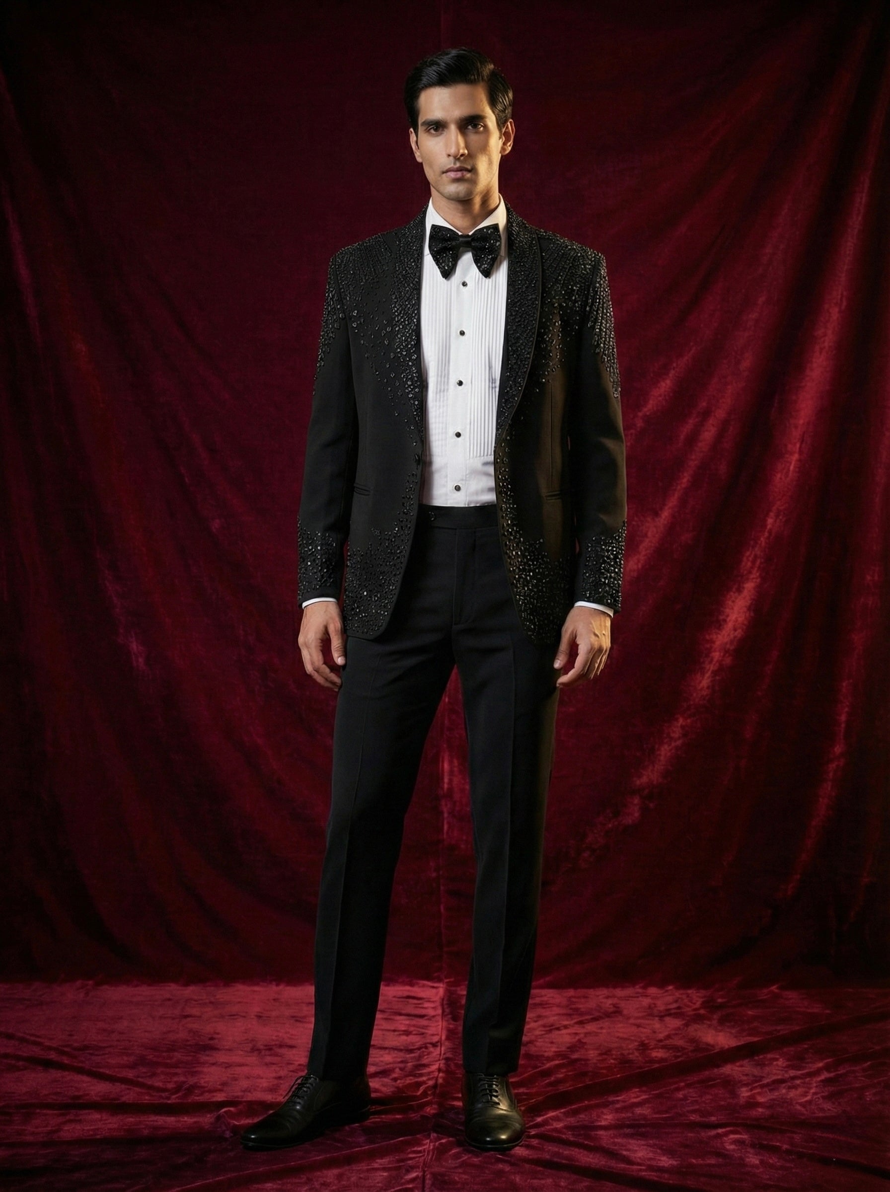 Midnight Black Embellished Evening Blazer