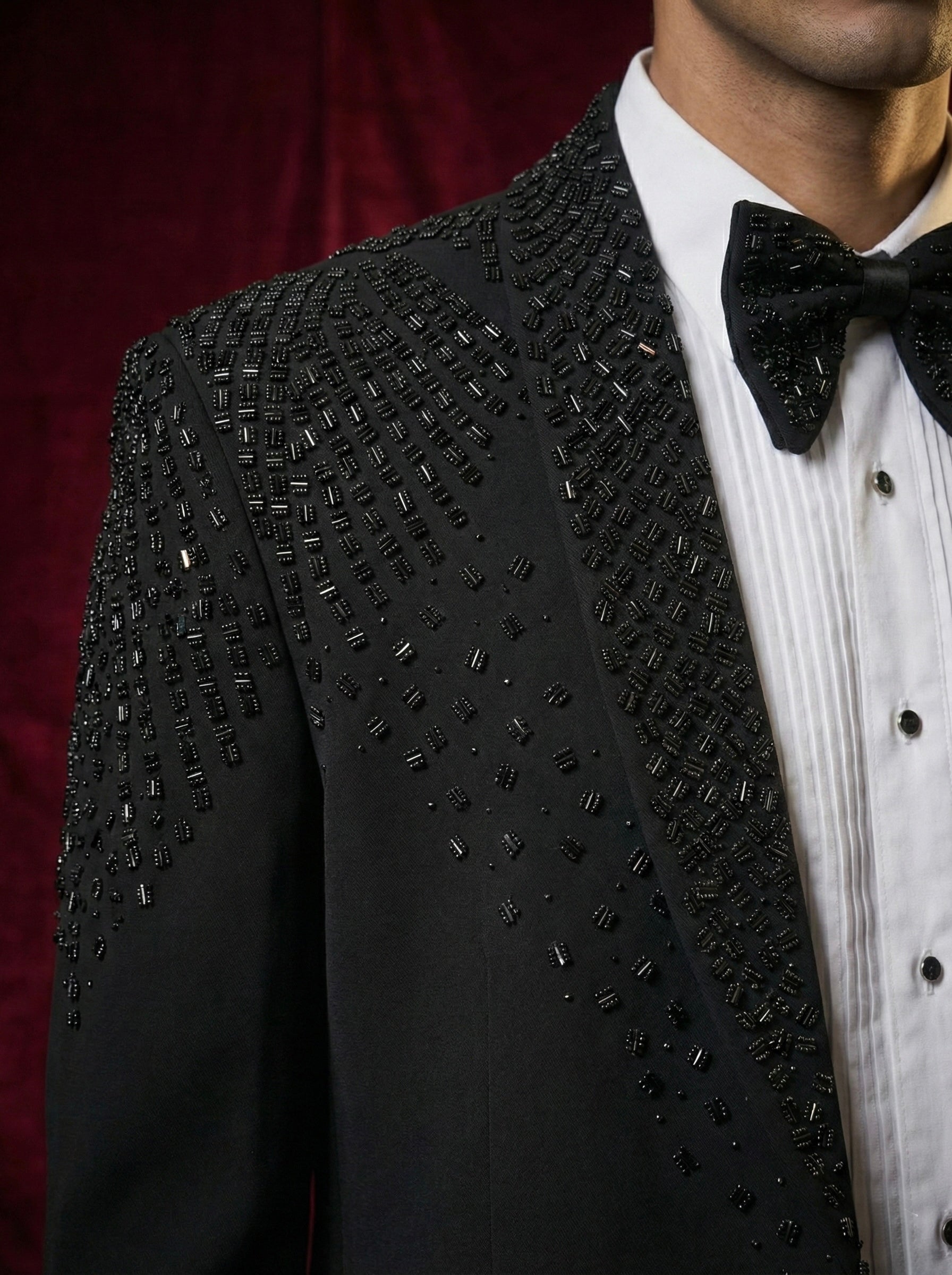 Midnight Black Embellished Evening Blazer