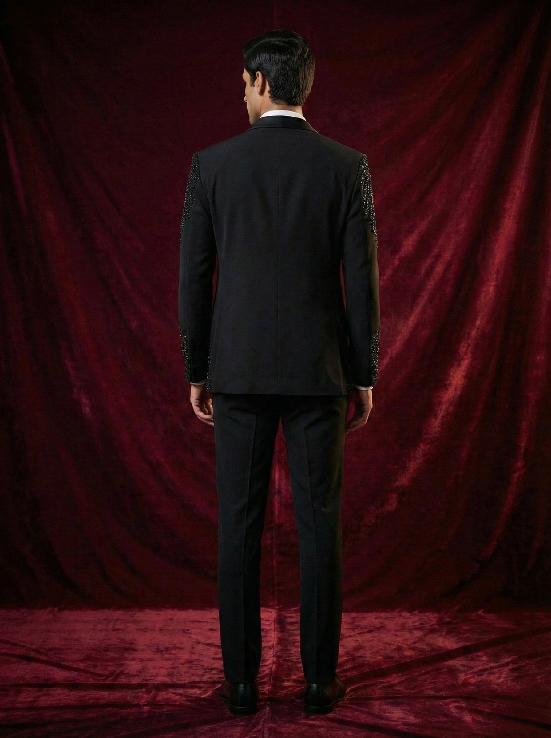 Midnight Black Embellished Evening Blazer