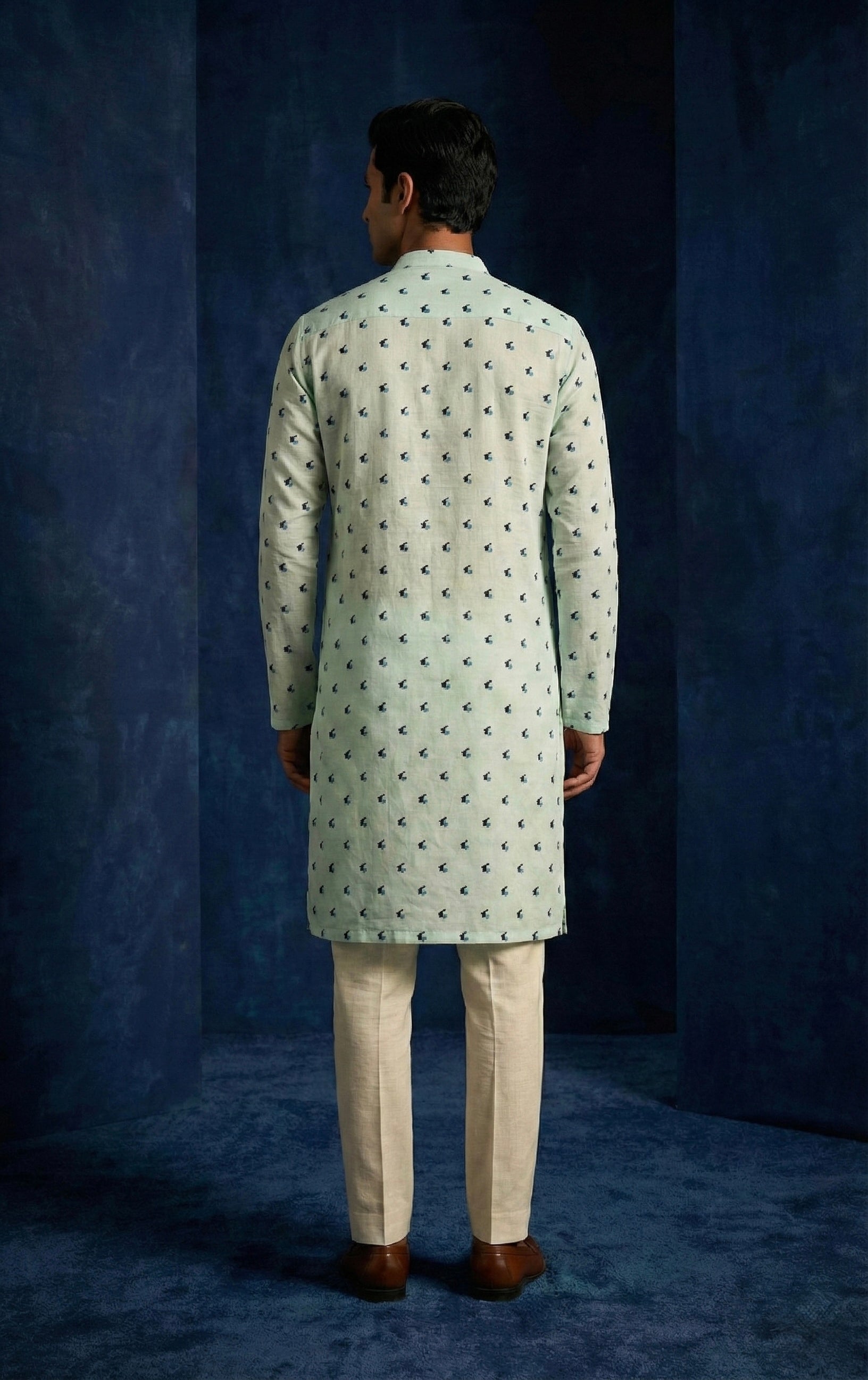 Mint Printed 100% Linen Kurta for Men