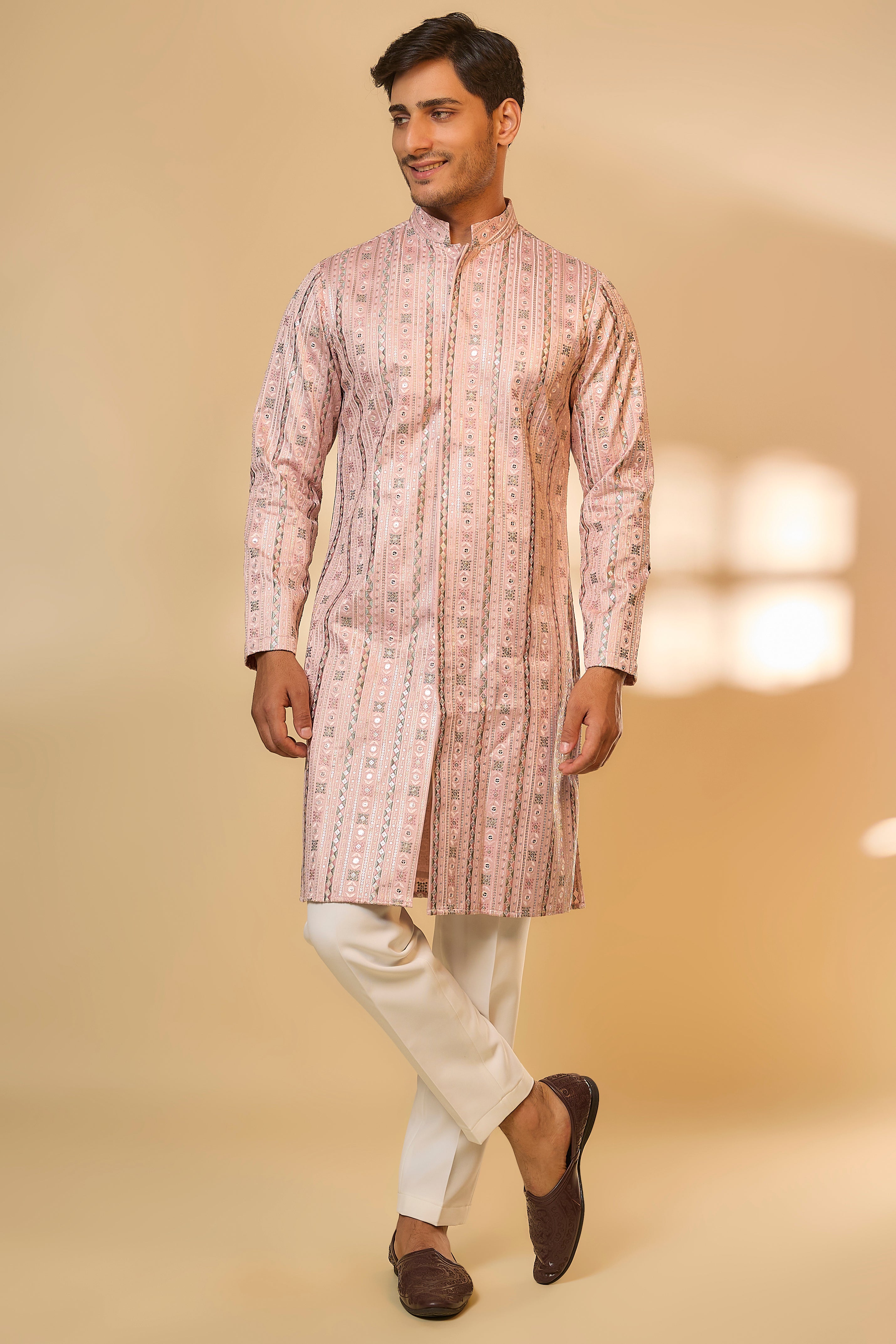 Pink Malai Cotton Silk Machine Embroidered Kurta Set