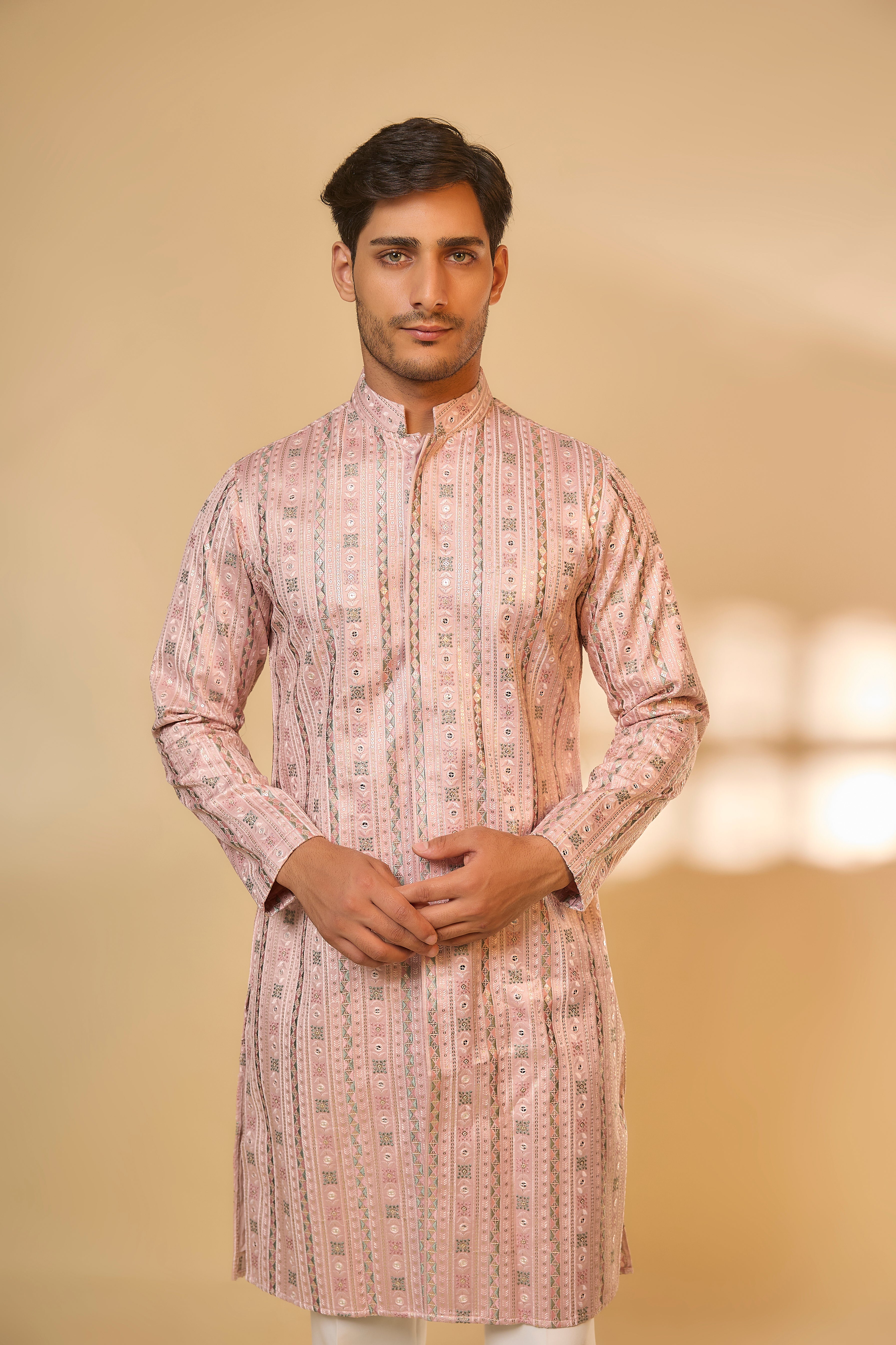 Pink Malai Cotton Silk Machine Embroidered Kurta Set