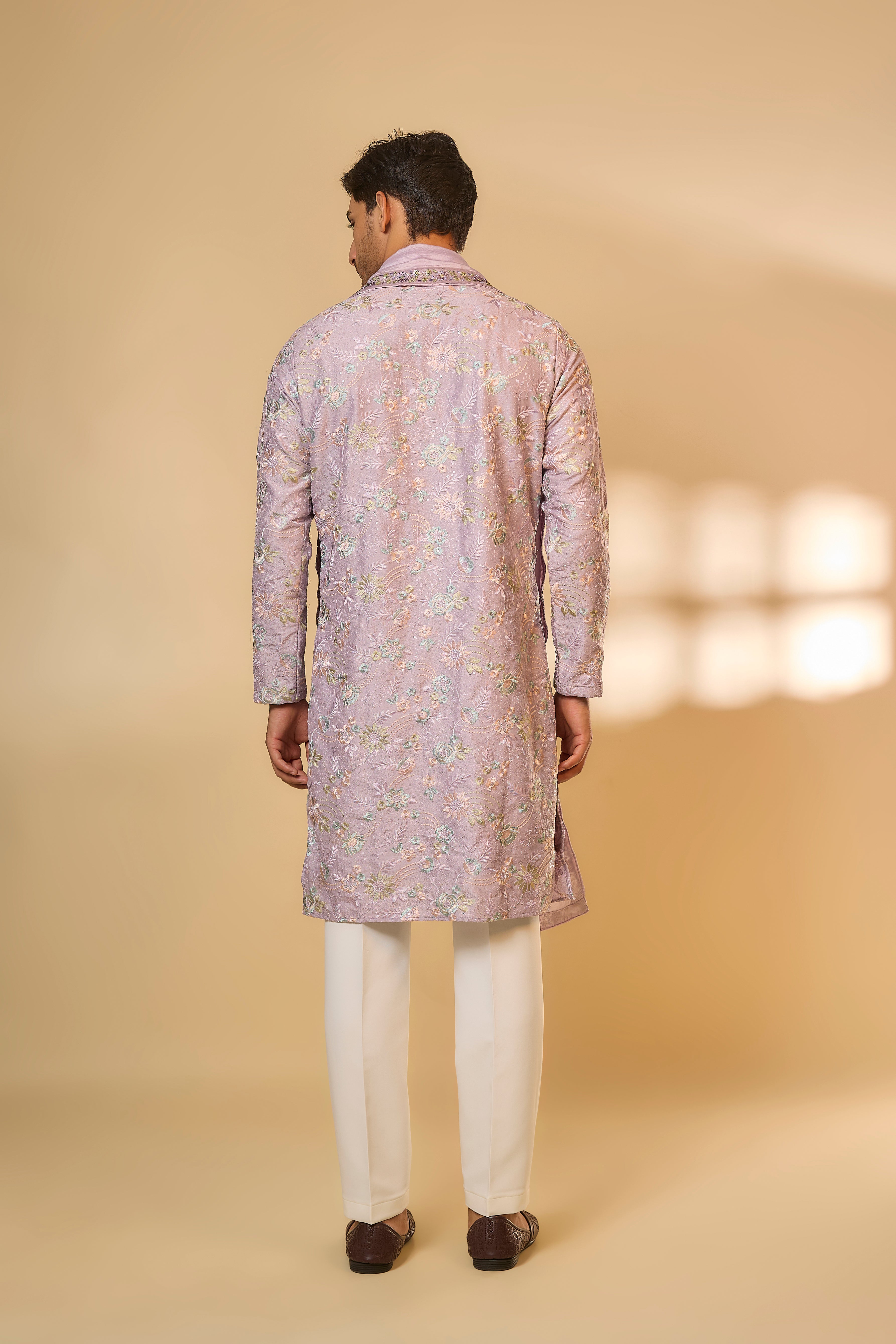 Lavender Malai Silk Machine Embroidered Kurta Set