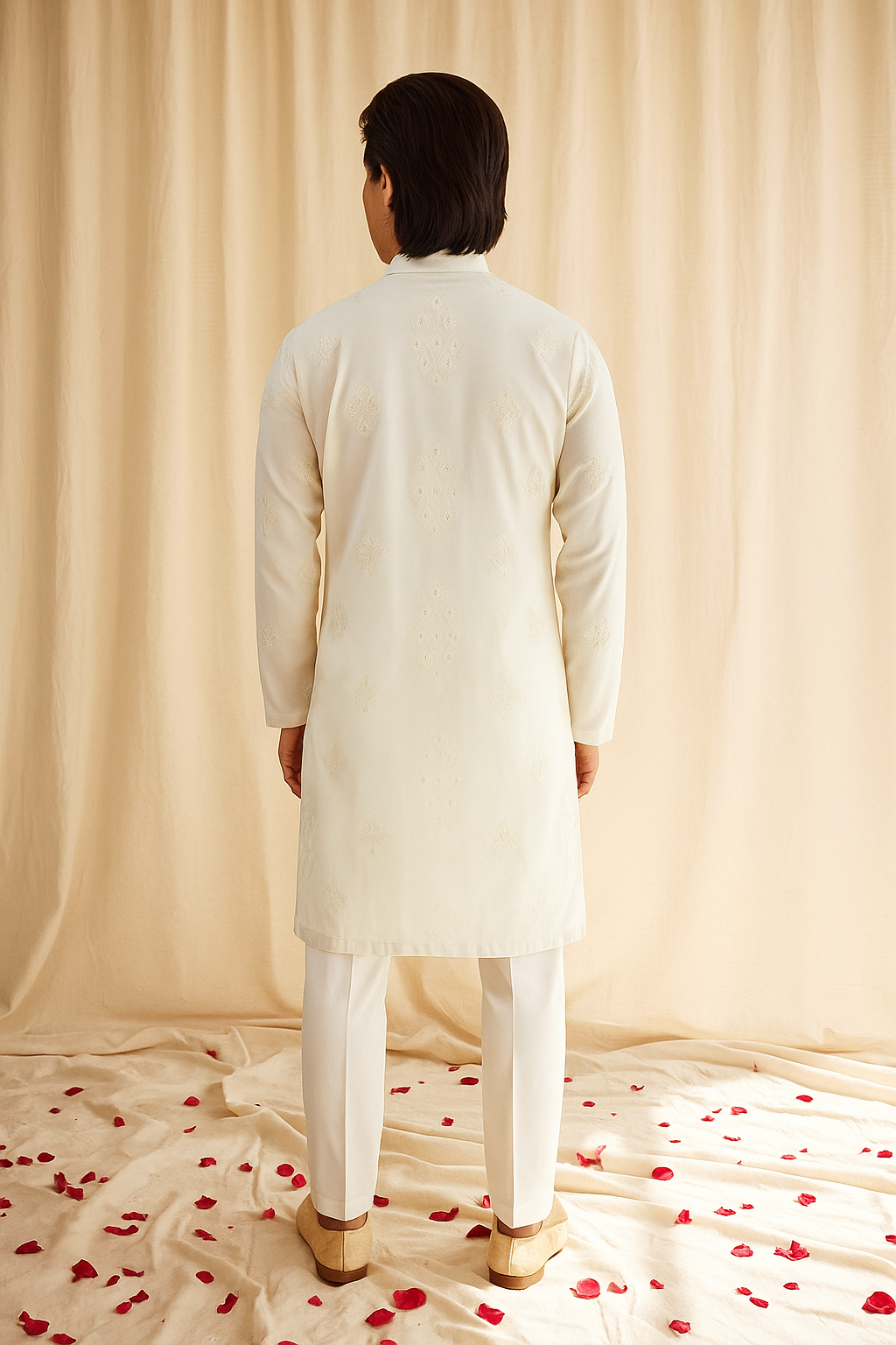 Ivory Embroidered Kurta – Classic Festive & Wedding Wear for Men