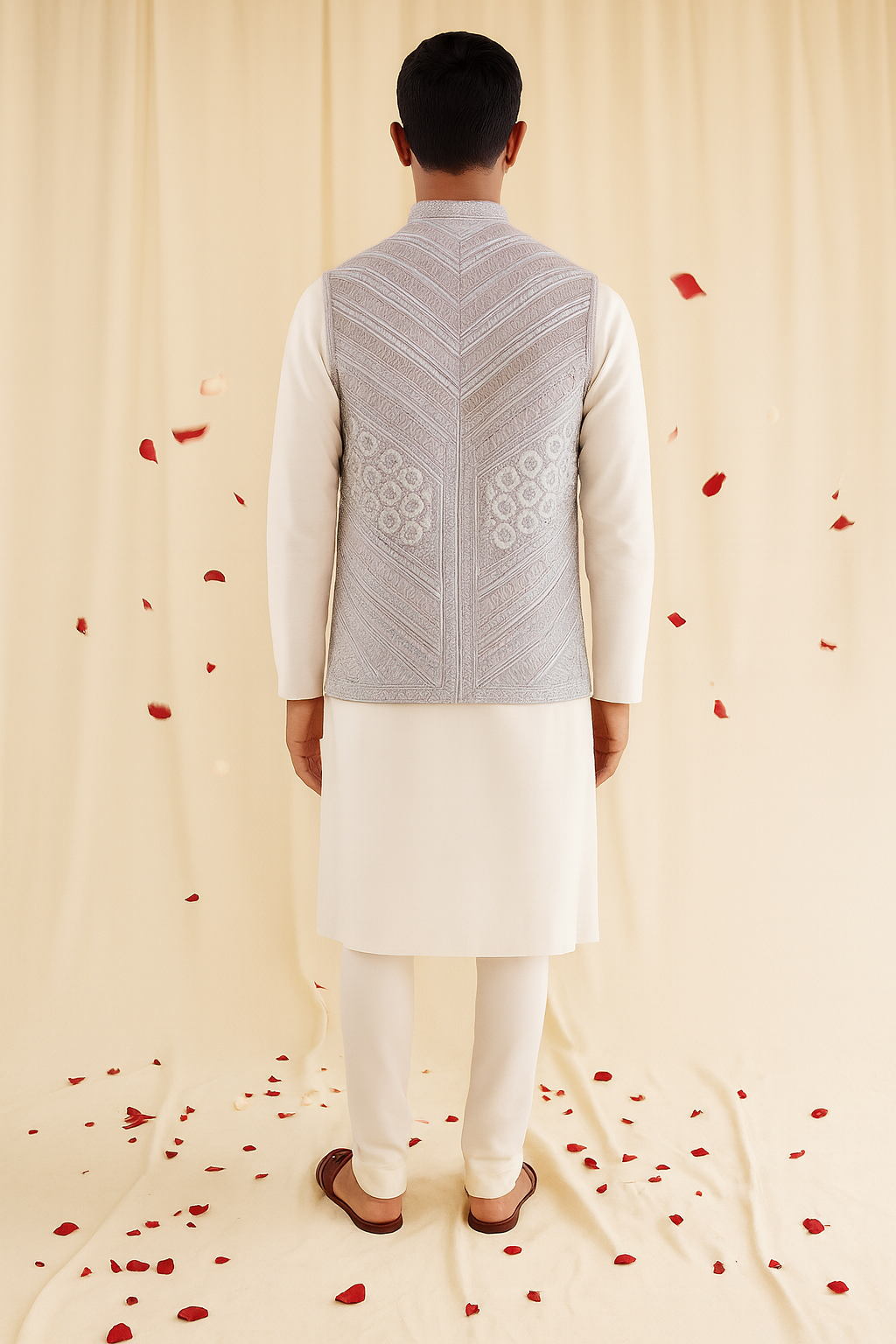 Ivory Kurta Set with Pastel Lavender Nehru Jacket – Elegant Festive & Wedding Wear