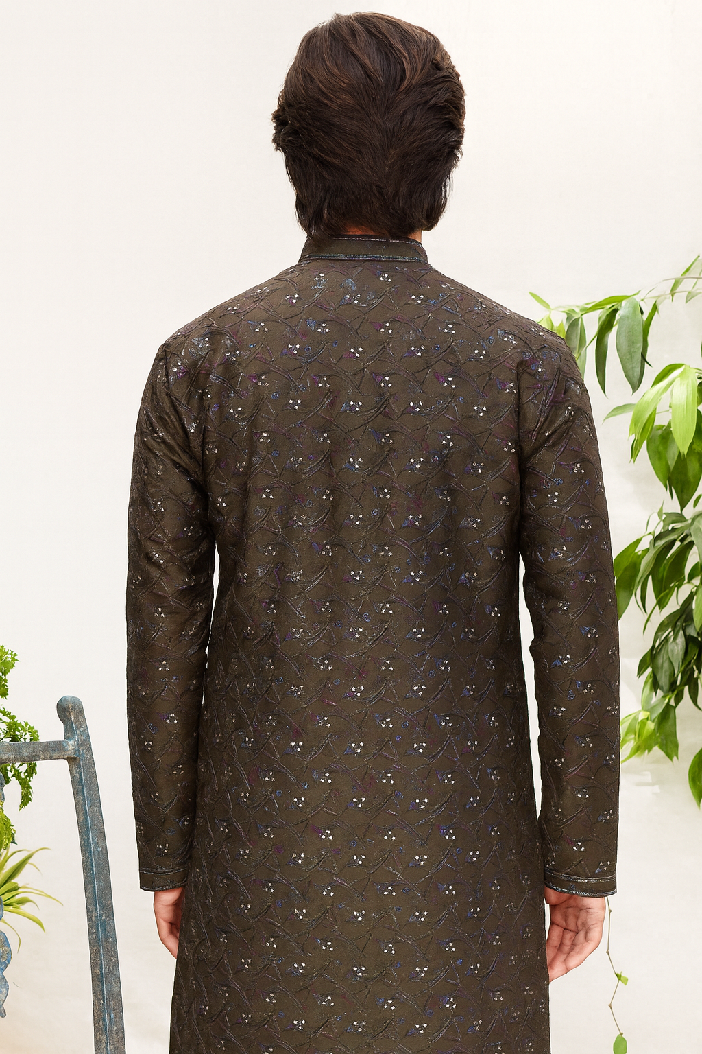 Dark Brown Jacquard Kurta for Men – Festive & Wedding Wear