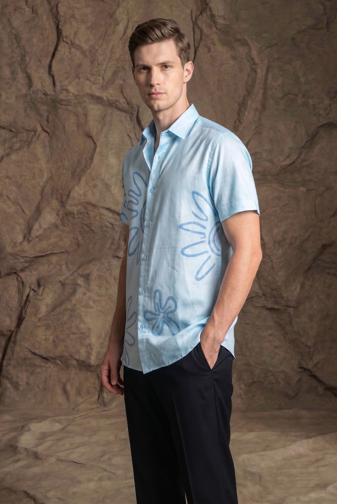 Azure Bloom Printed Short-Sleeve Shirt