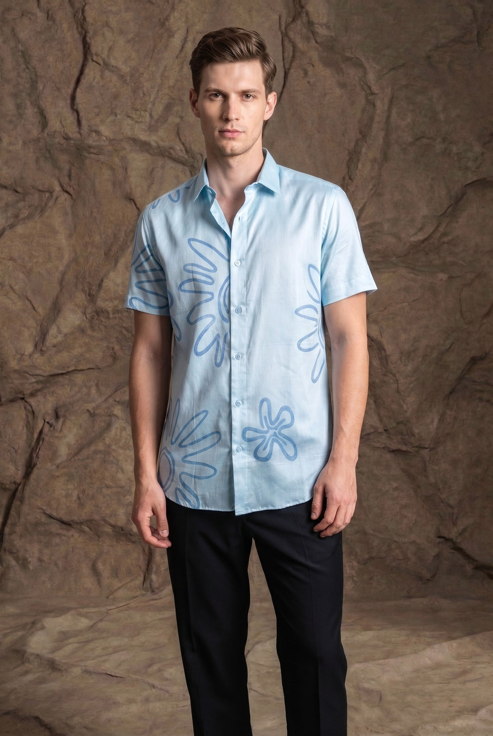 Azure Bloom Printed Short-Sleeve Shirt