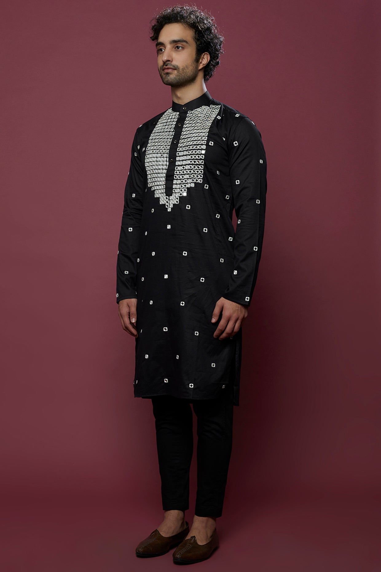 Abees Black mirrorwork kurta set - front view