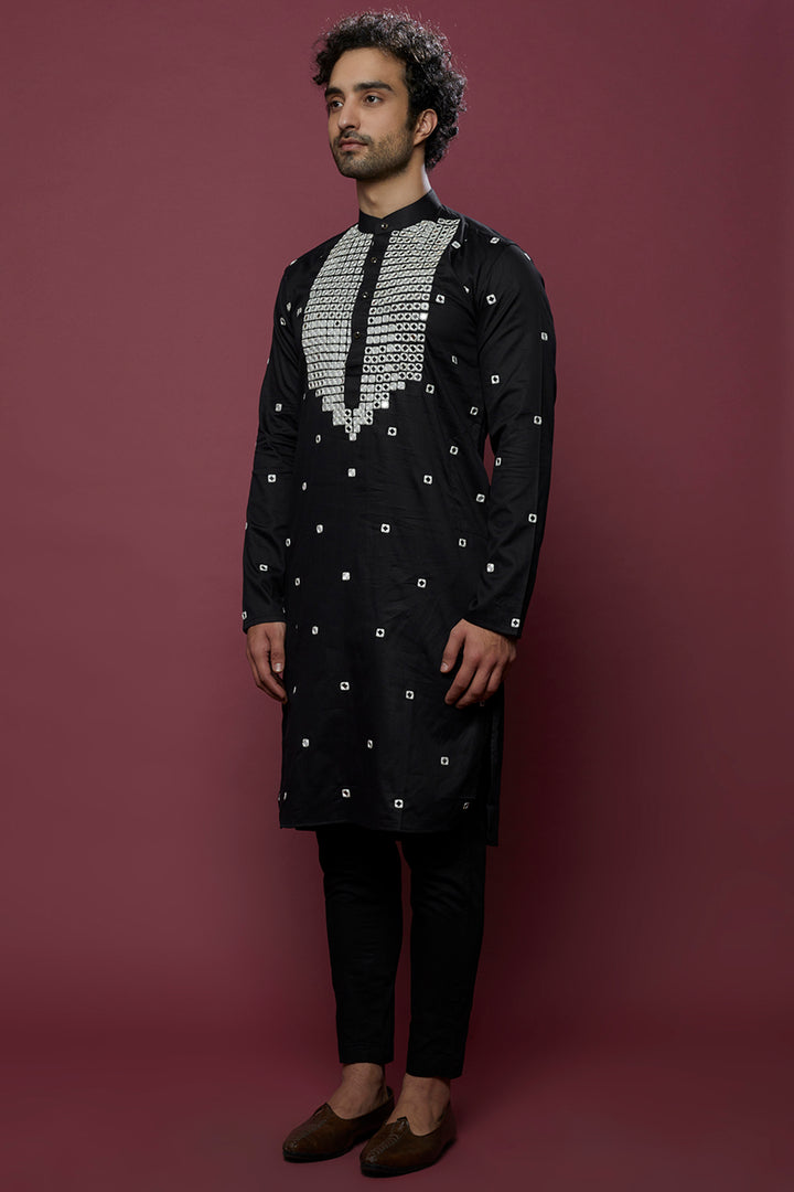Abees Black mirrorwork kurta set - front view