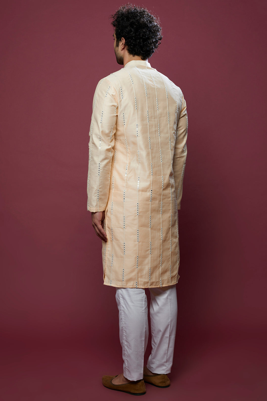 Abees Beige cotton silk mirrorwork kurta set - side view