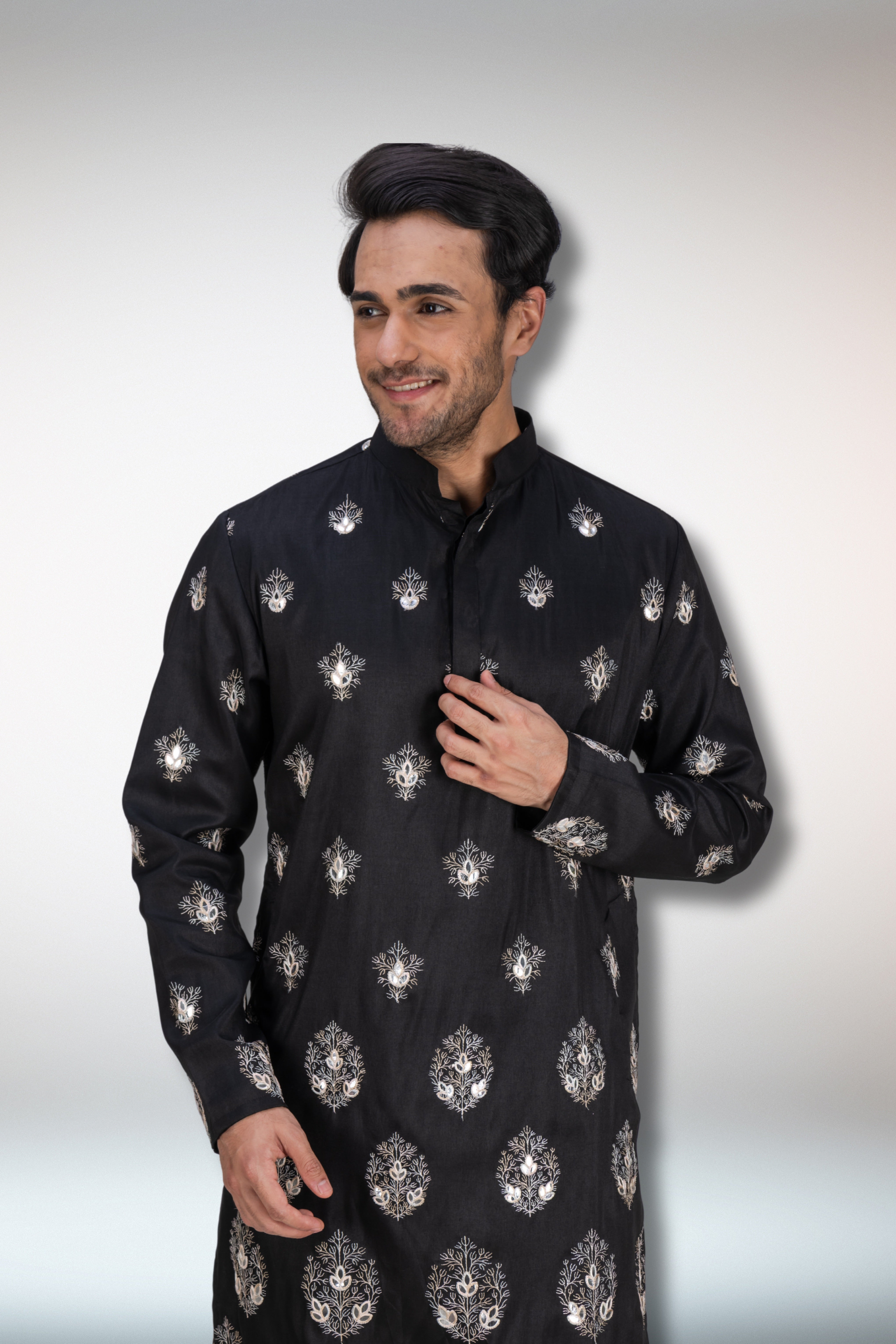Black Handworked Kurta and Dupatta Set