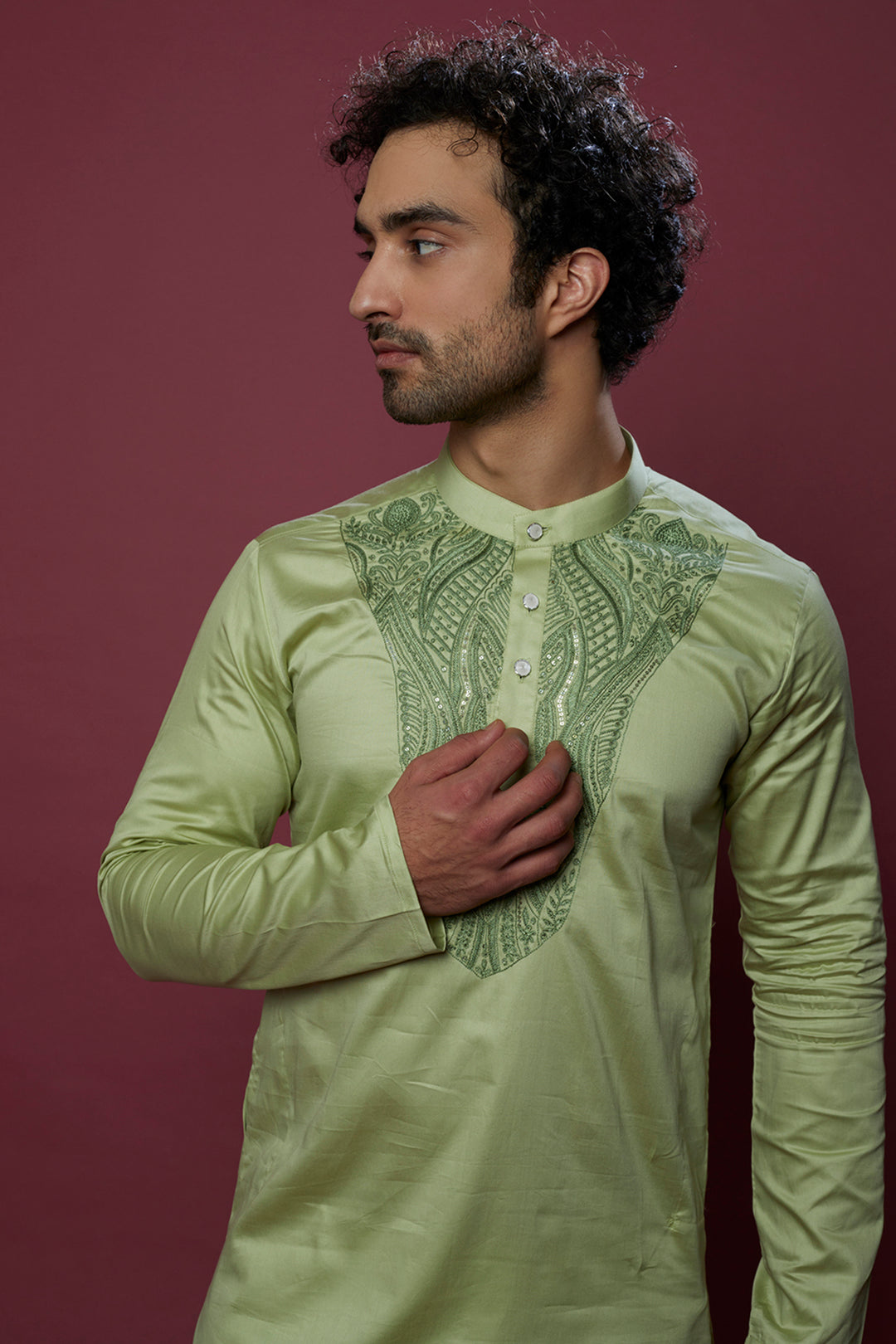 Abees Green hand embroidered kurta set - back view