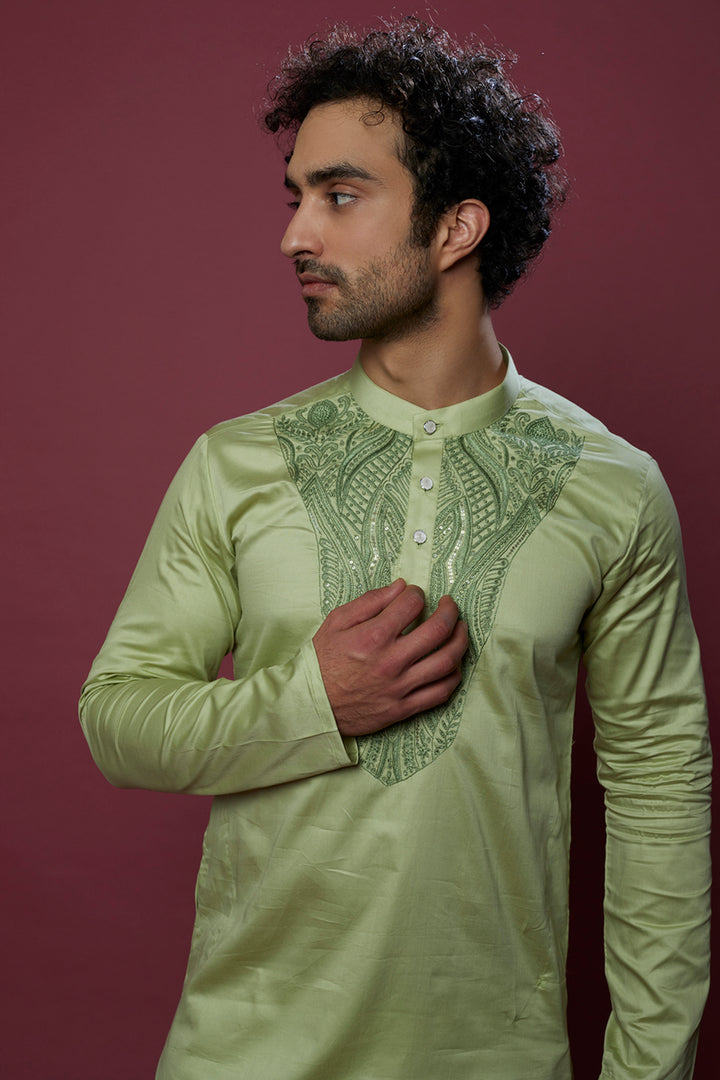Abees Green hand embroidered kurta set - back view