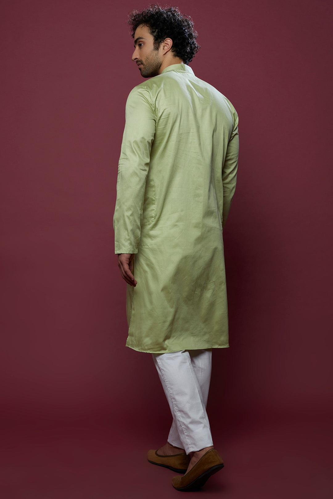 Abees Green hand embroidered kurta set - side view