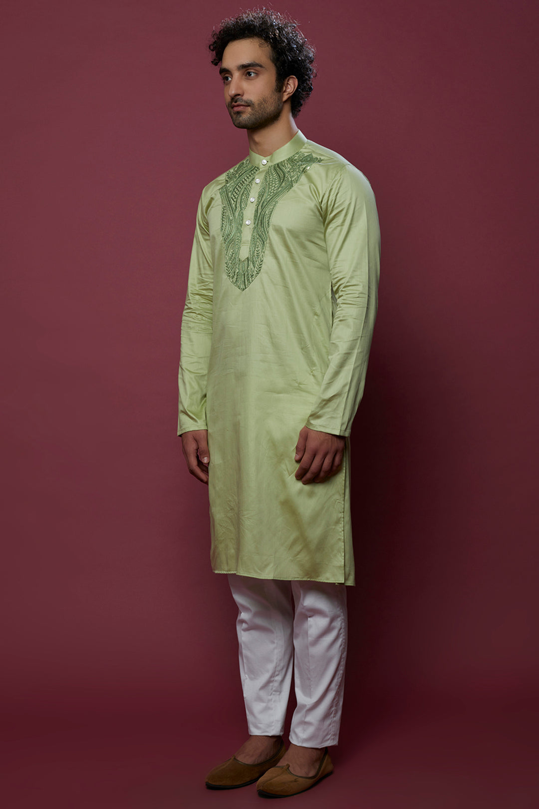 Abees Green hand embroidered kurta set - front view