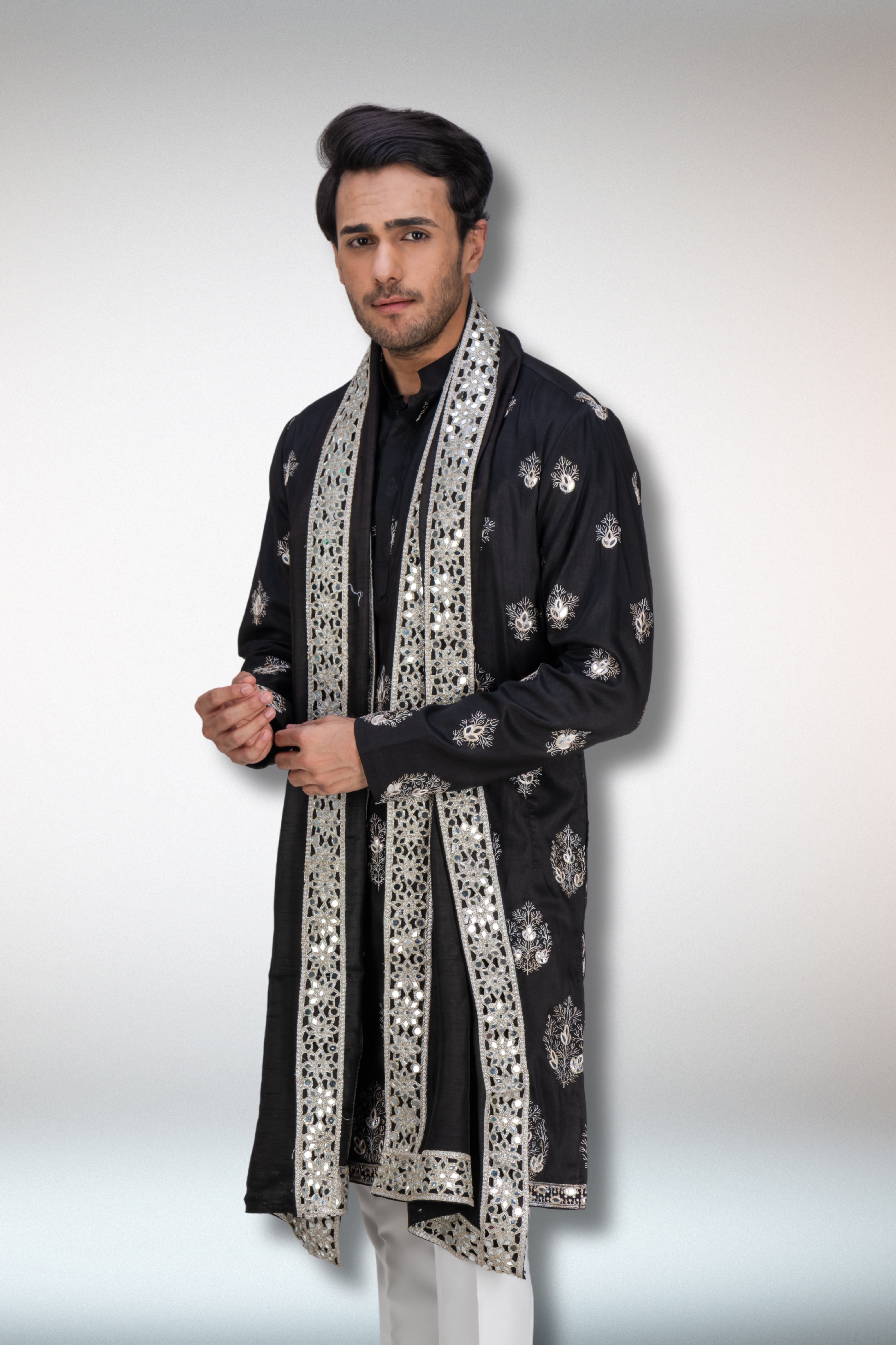 Black Handworked Kurta and Dupatta Set