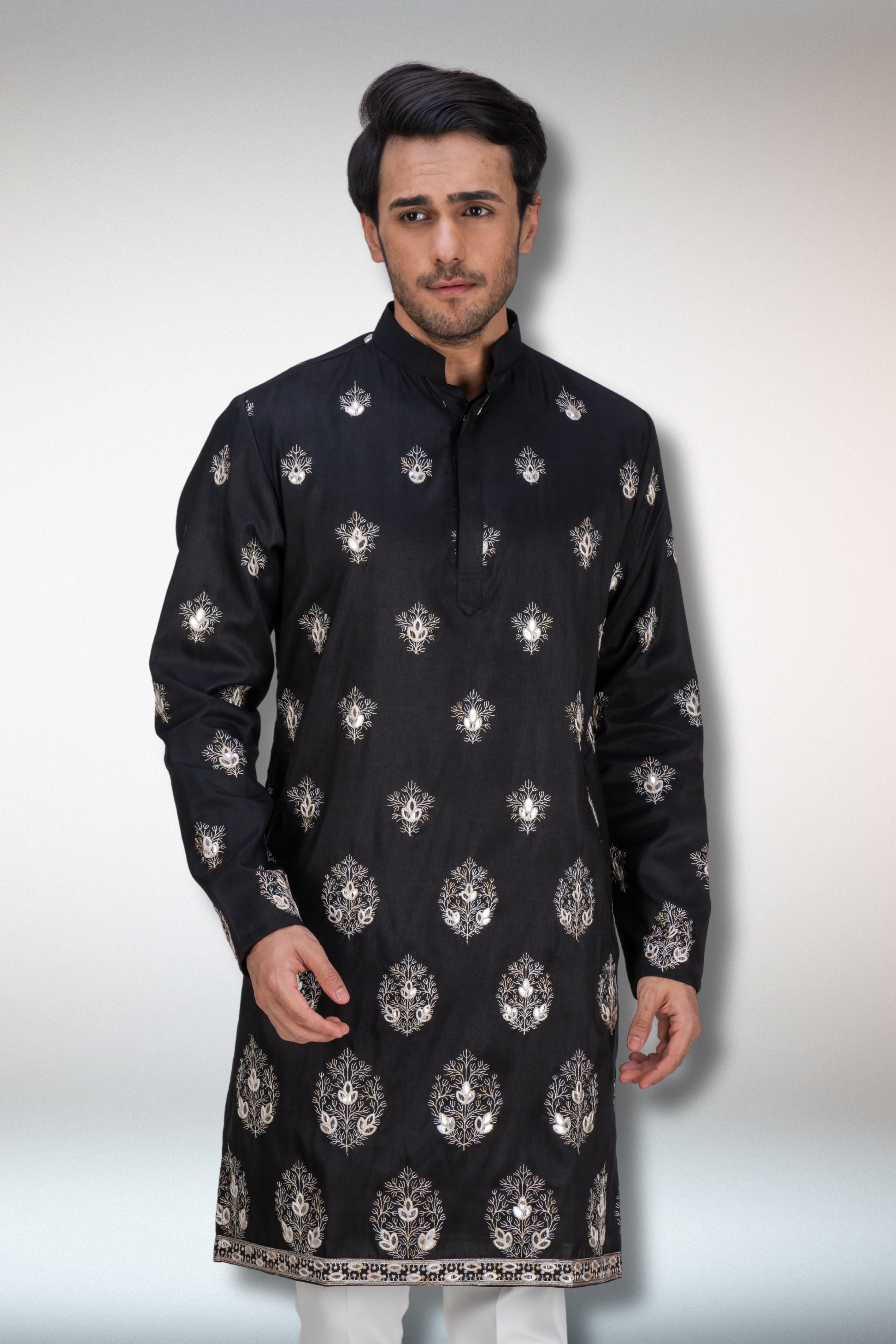 Black Handworked Kurta and Dupatta Set