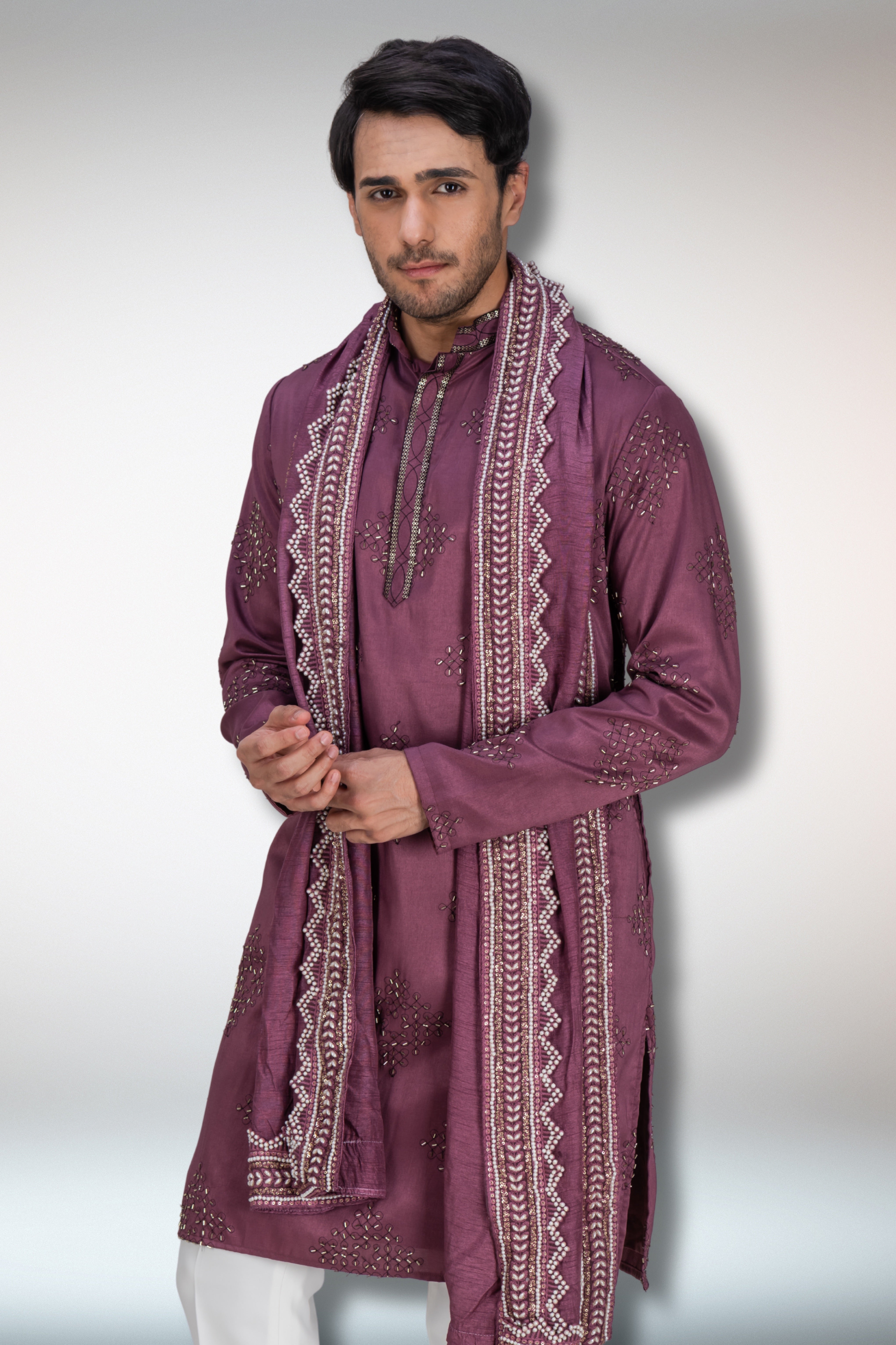 Purple Handworked Kurta and Dupatta Set