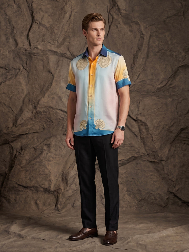 Sunset Shell Printed Satin Shirt