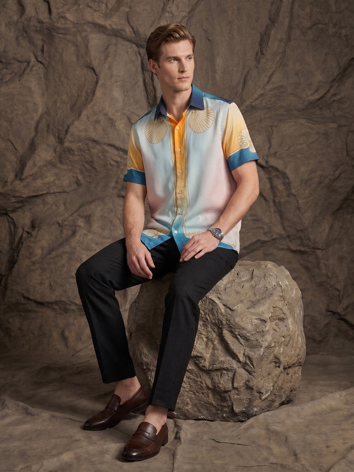 Sunset Shell Printed Satin Shirt