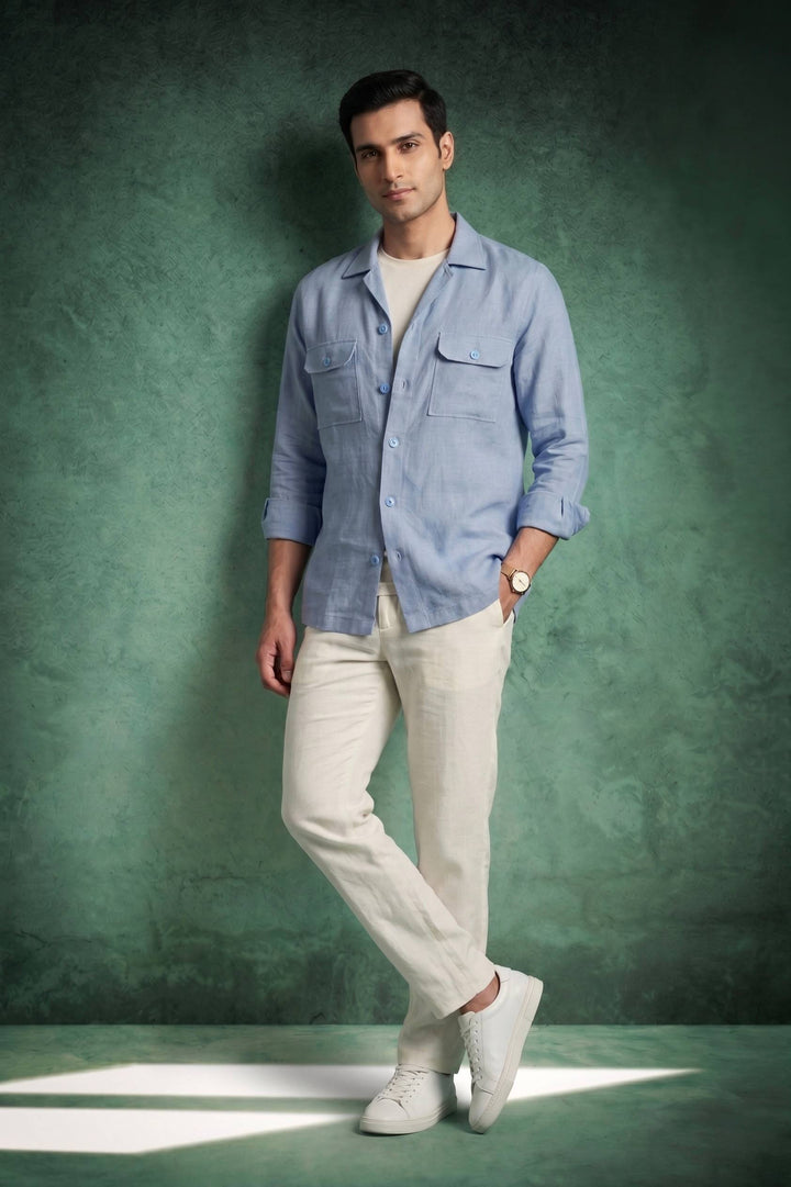 Sky Blue Linen Overshirt