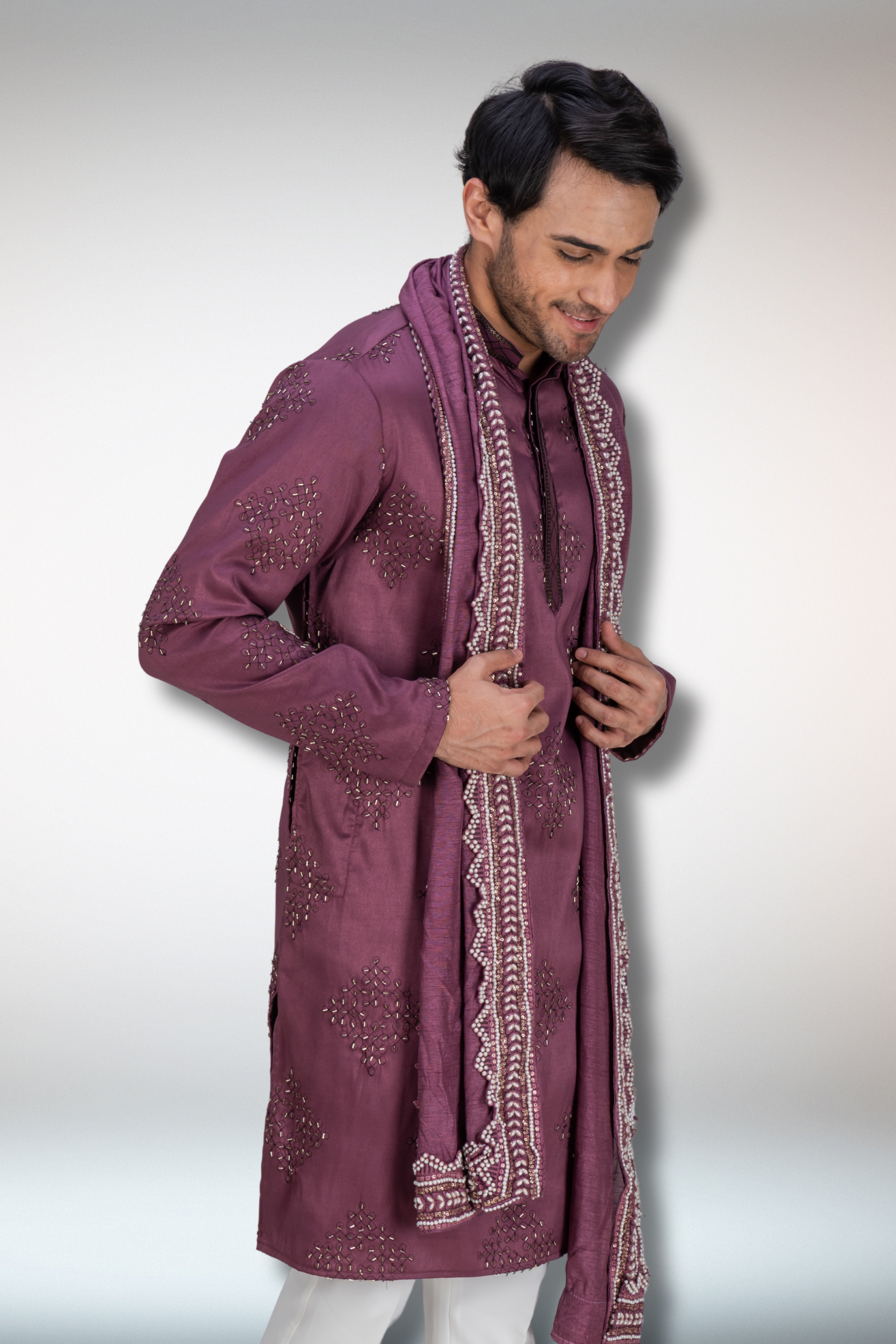 Purple Handworked Kurta and Dupatta Set