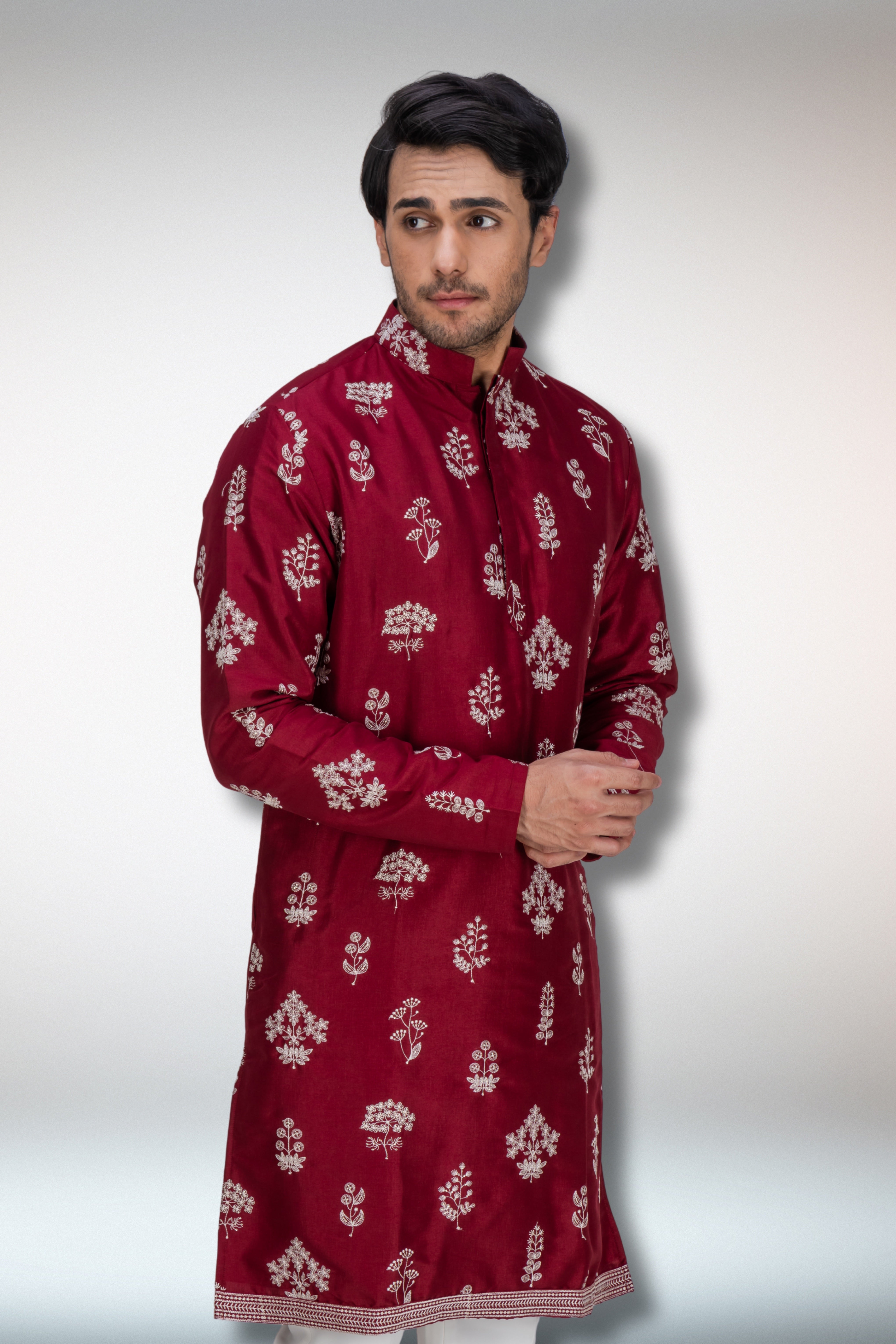 Red Handworked Kurta and Dupatta Set