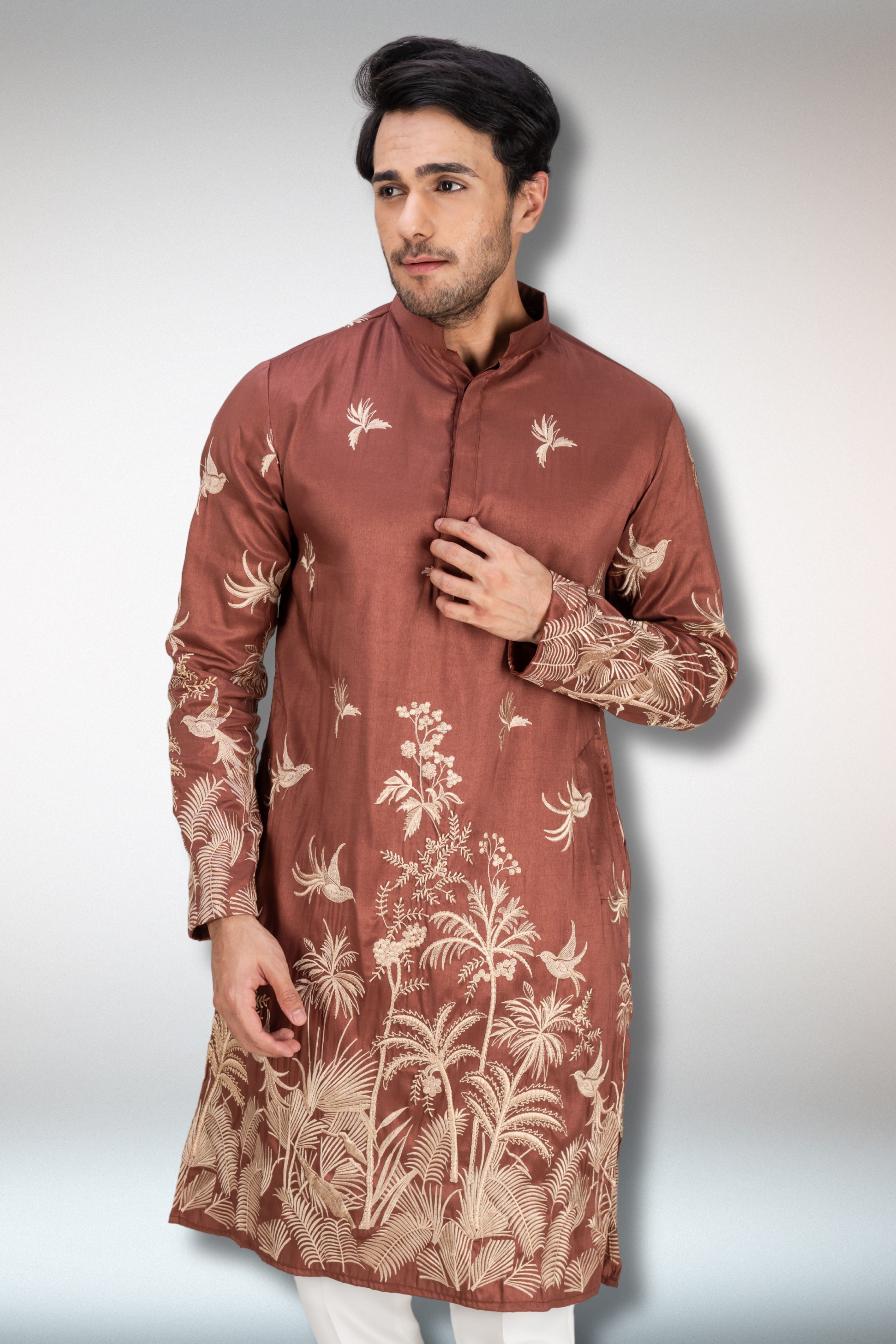 Rust Handworked Kurta and Dupatta Set