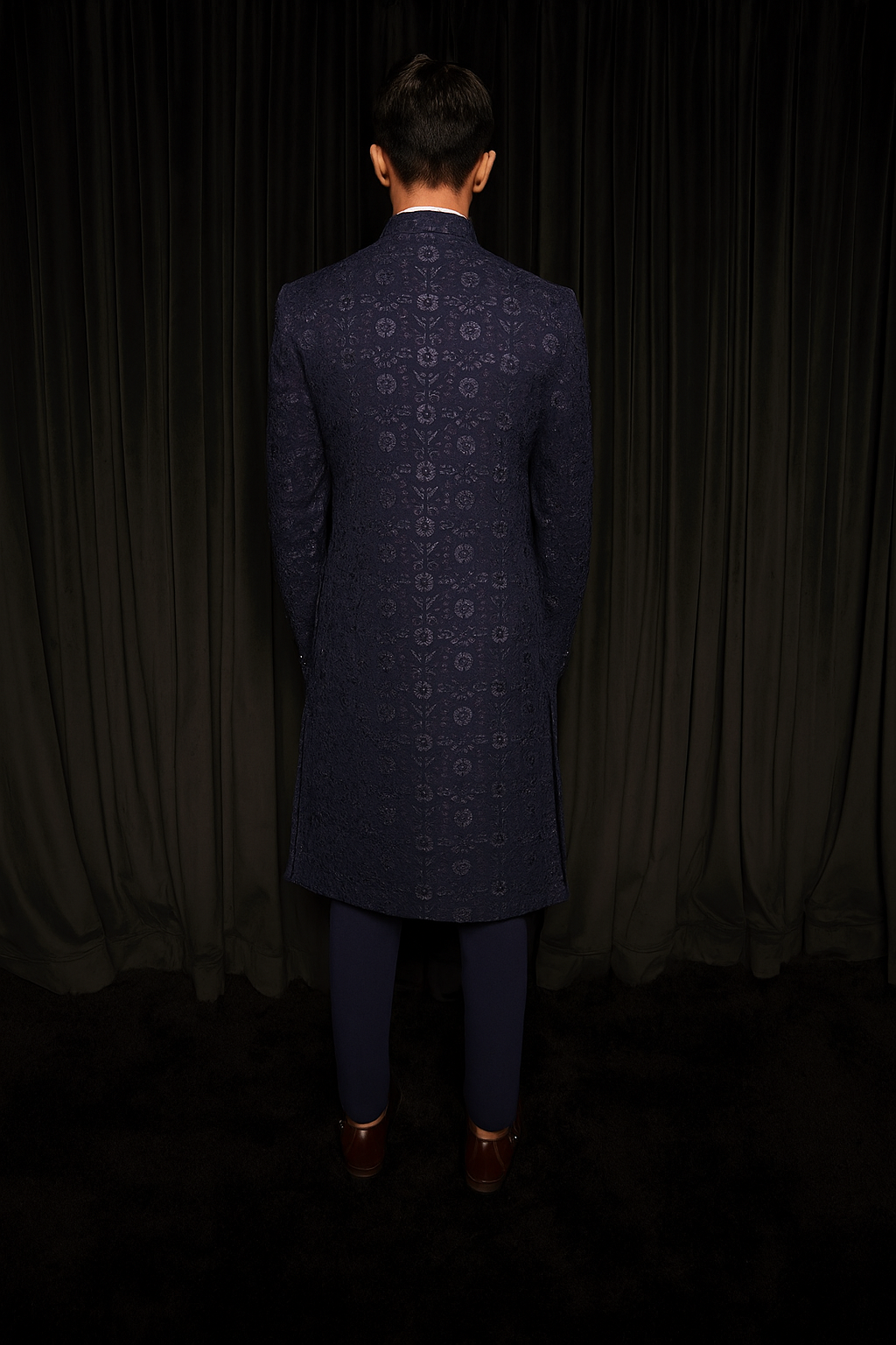 Navy Blue Embroidered Sherwani for Men – Luxury Wedding & Reception Wear