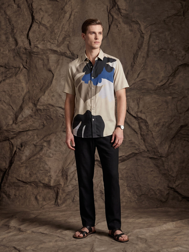 Modern Beige Abstract Print Resort Shirt