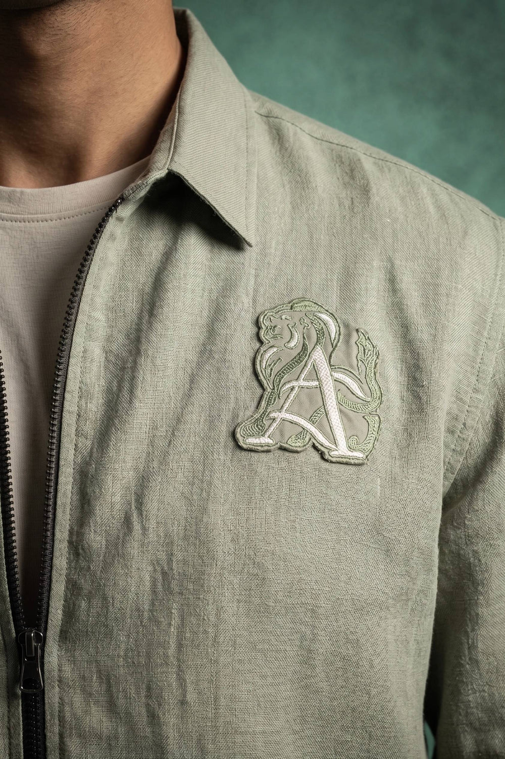 Olive Green Linen Zip-Up Over Shirt