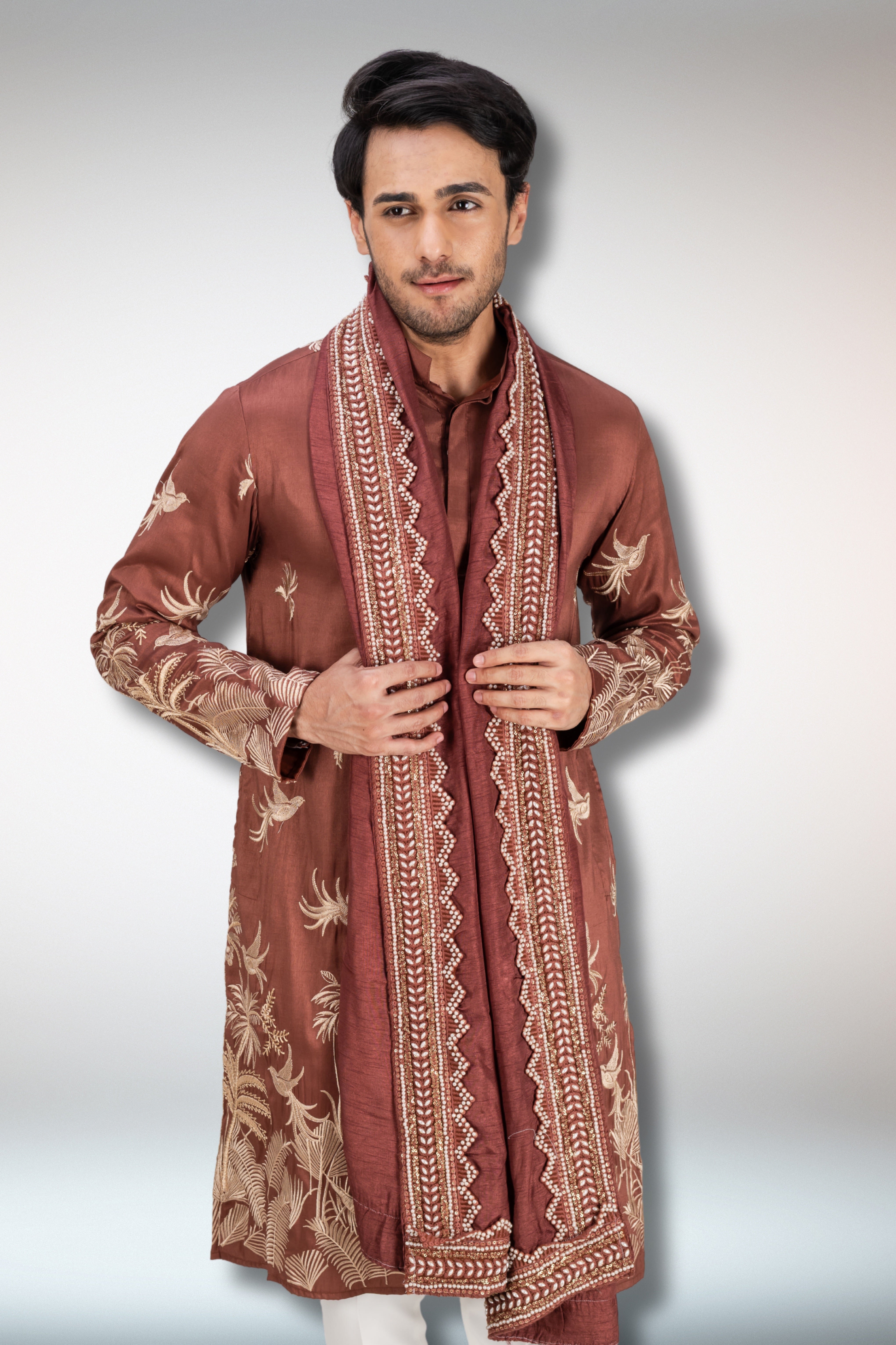 Rust Handworked Kurta and Dupatta Set