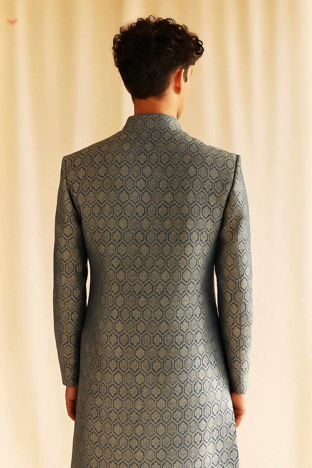 Powder Blue Jacquard Sherwani for Men – Luxury Wedding & Reception Wear