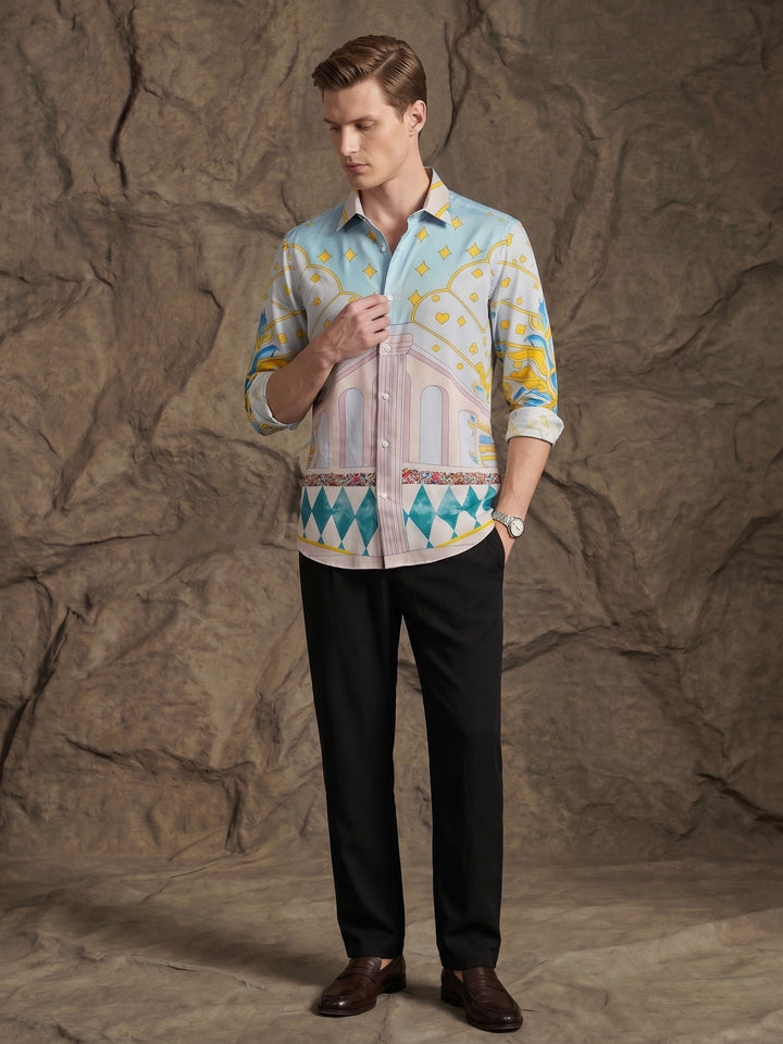 Azure Palace Printed Silk Shirt