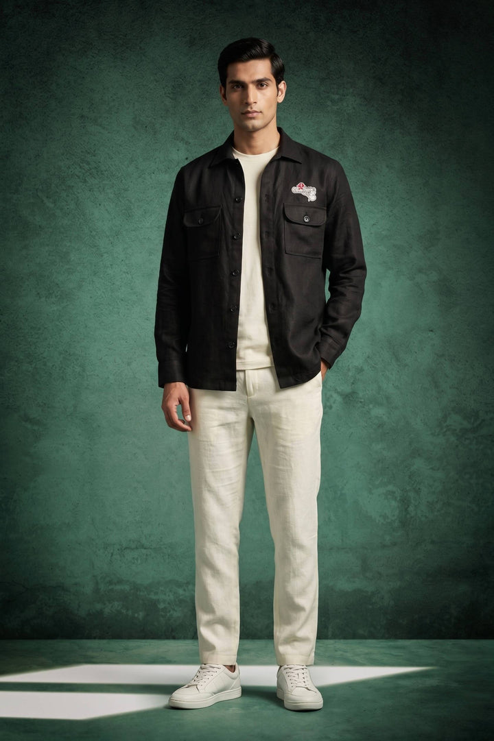 Midnight Black Linen Overshirt