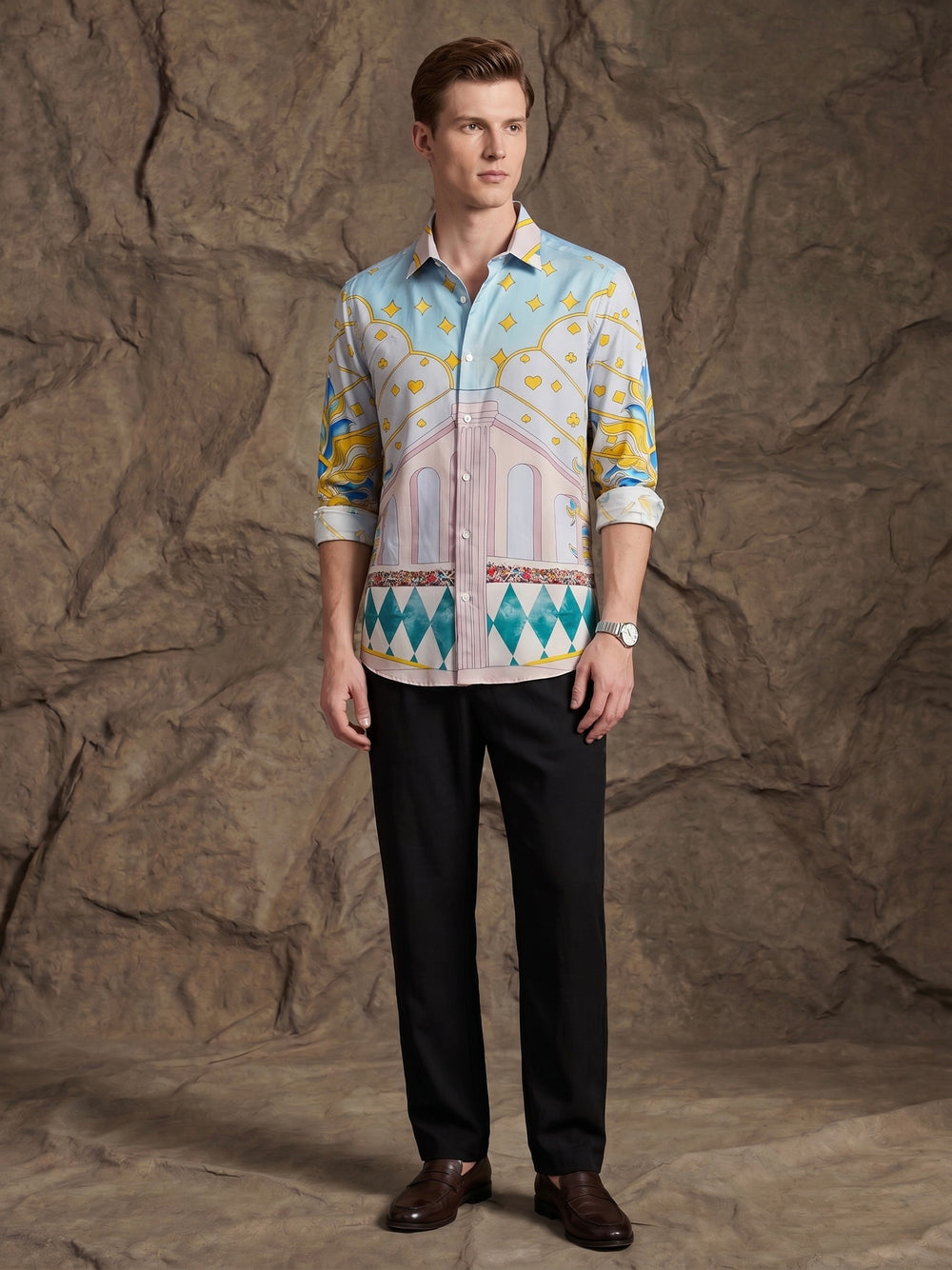 Azure Palace Printed Silk Shirt