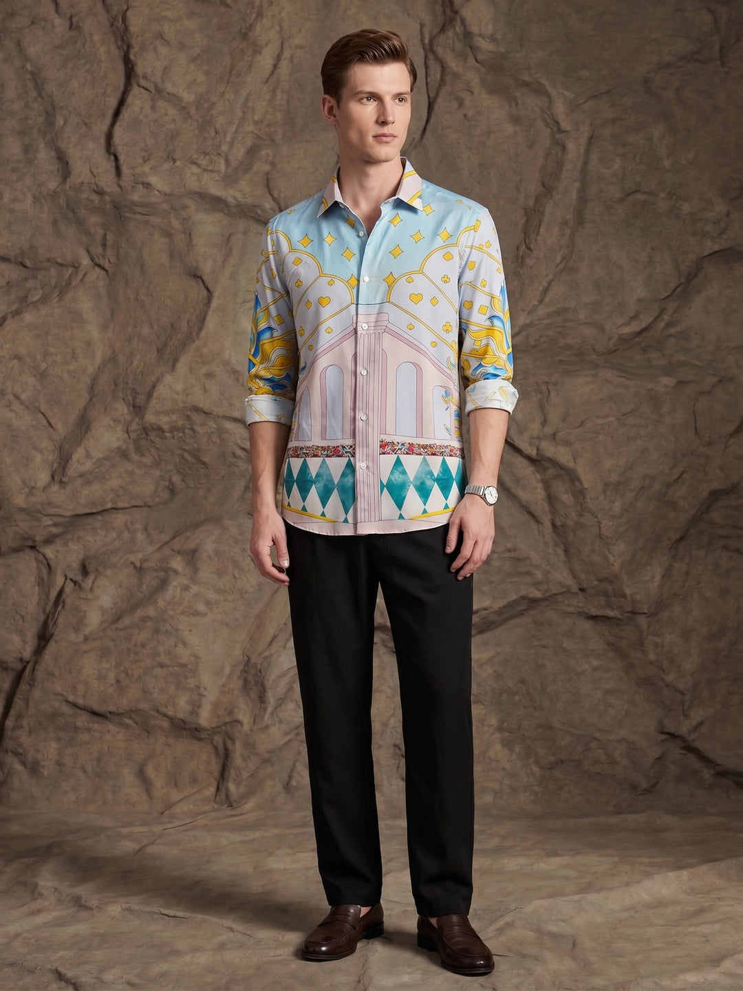 Azure Palace Printed Silk Shirt