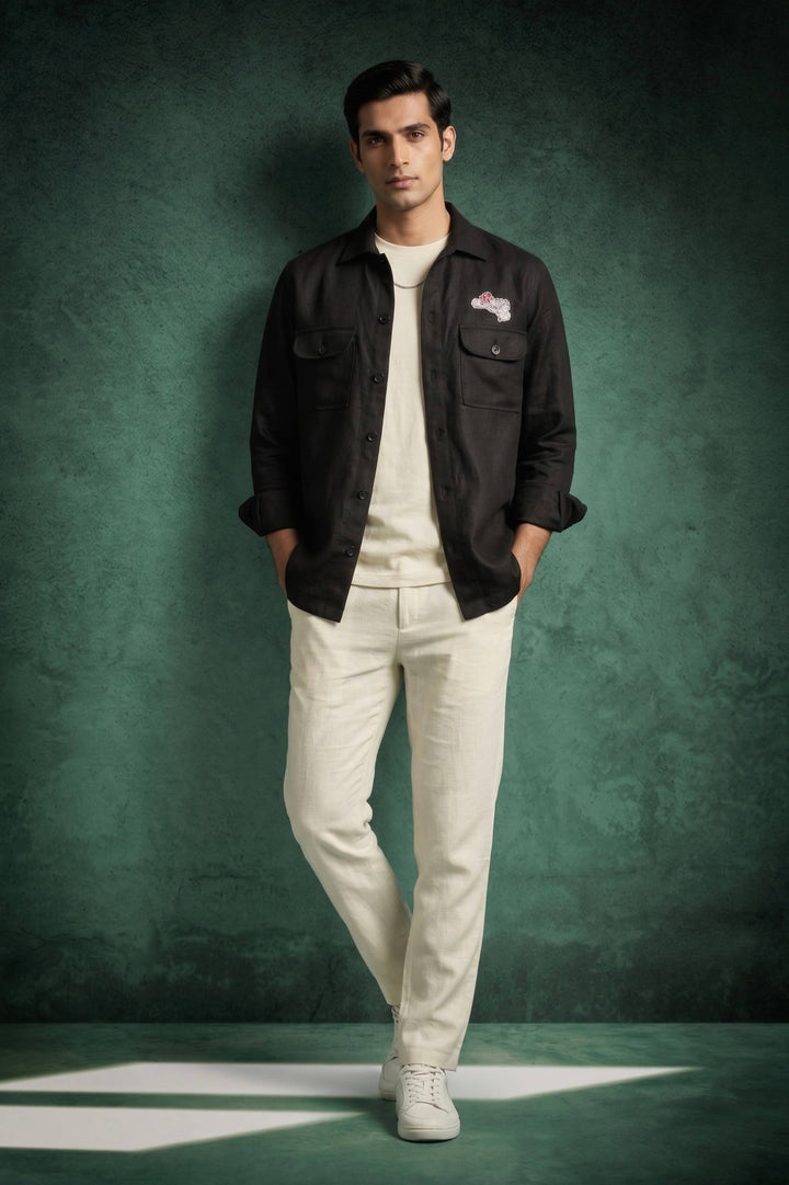 Midnight Black Linen Overshirt