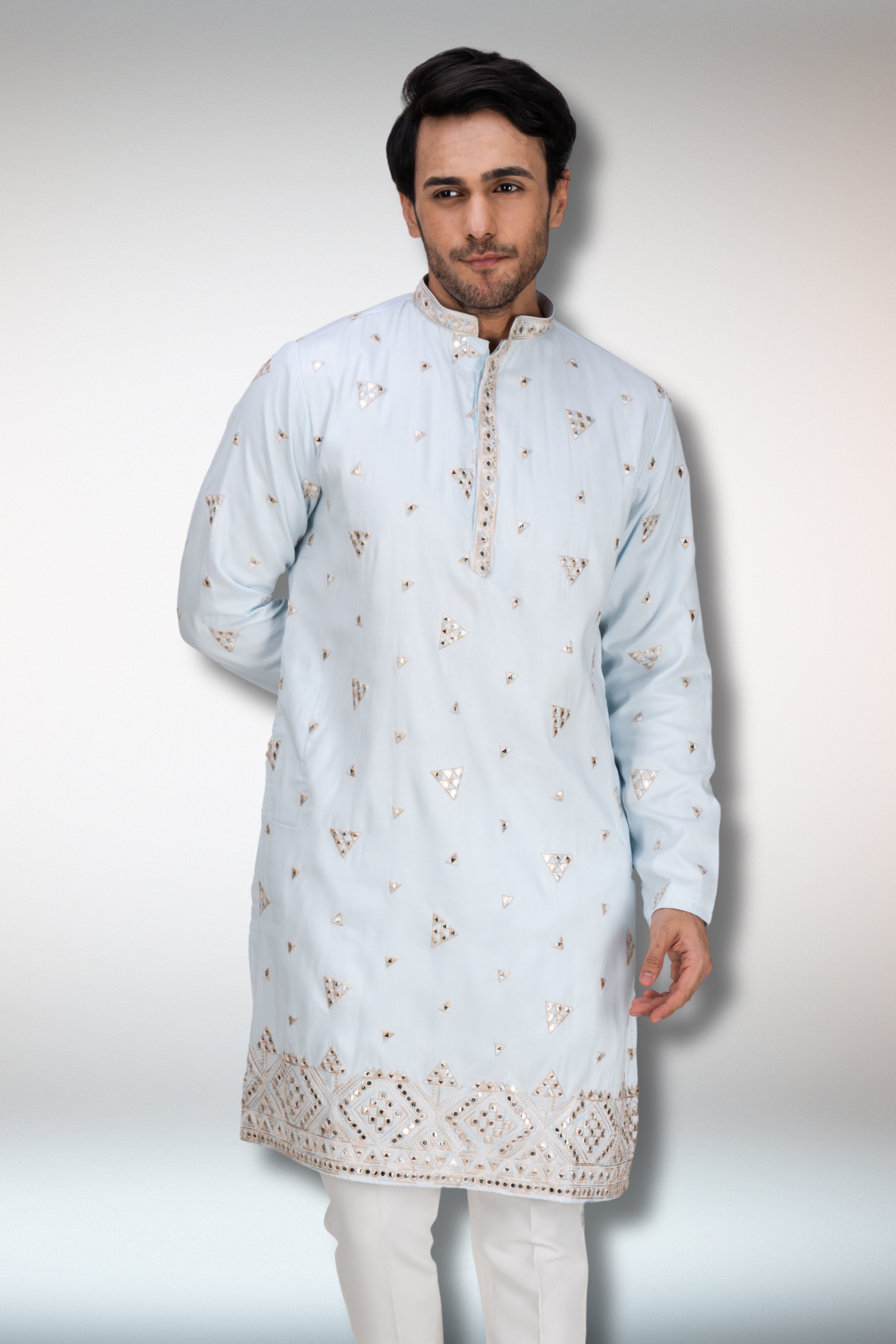 Blue Handworked Kurta and Dupatta Set