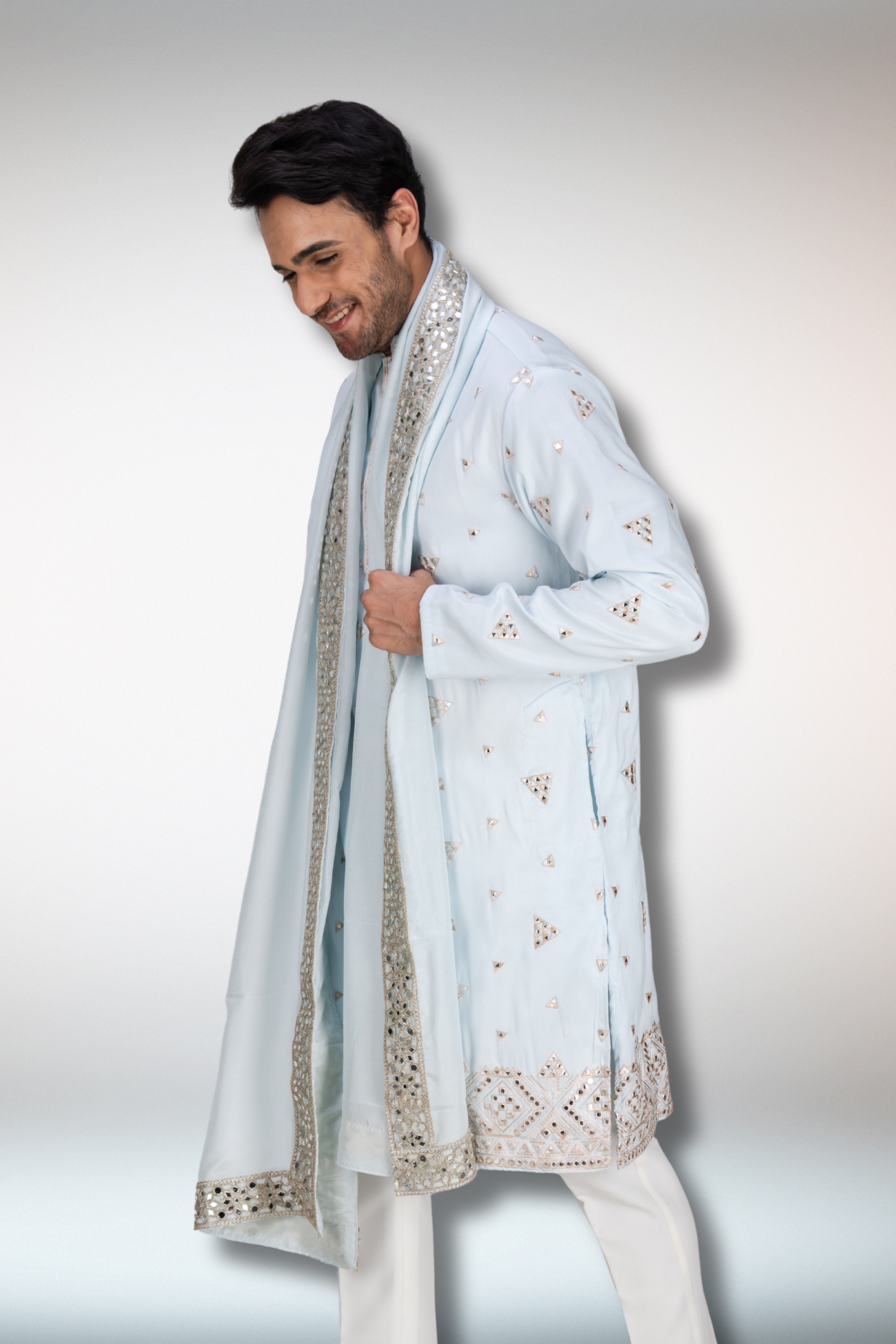 Blue Handworked Kurta and Dupatta Set