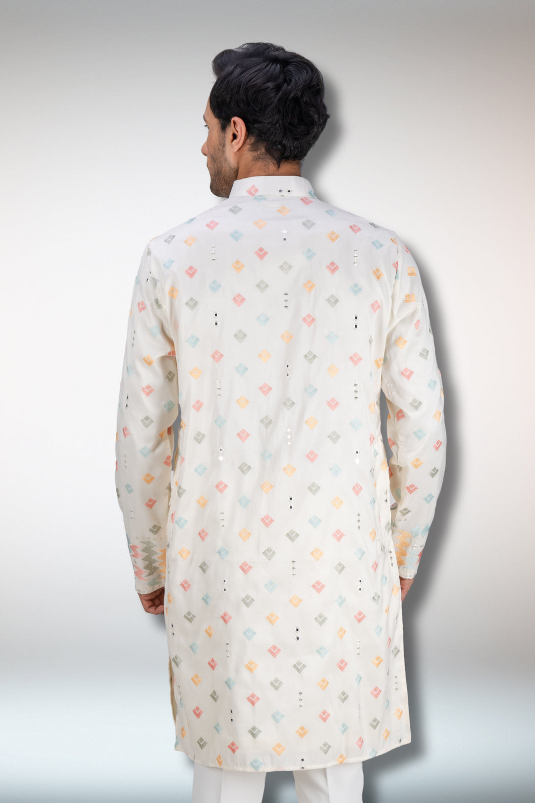 Abees Multi colour embroidered ivory kurta set - side view