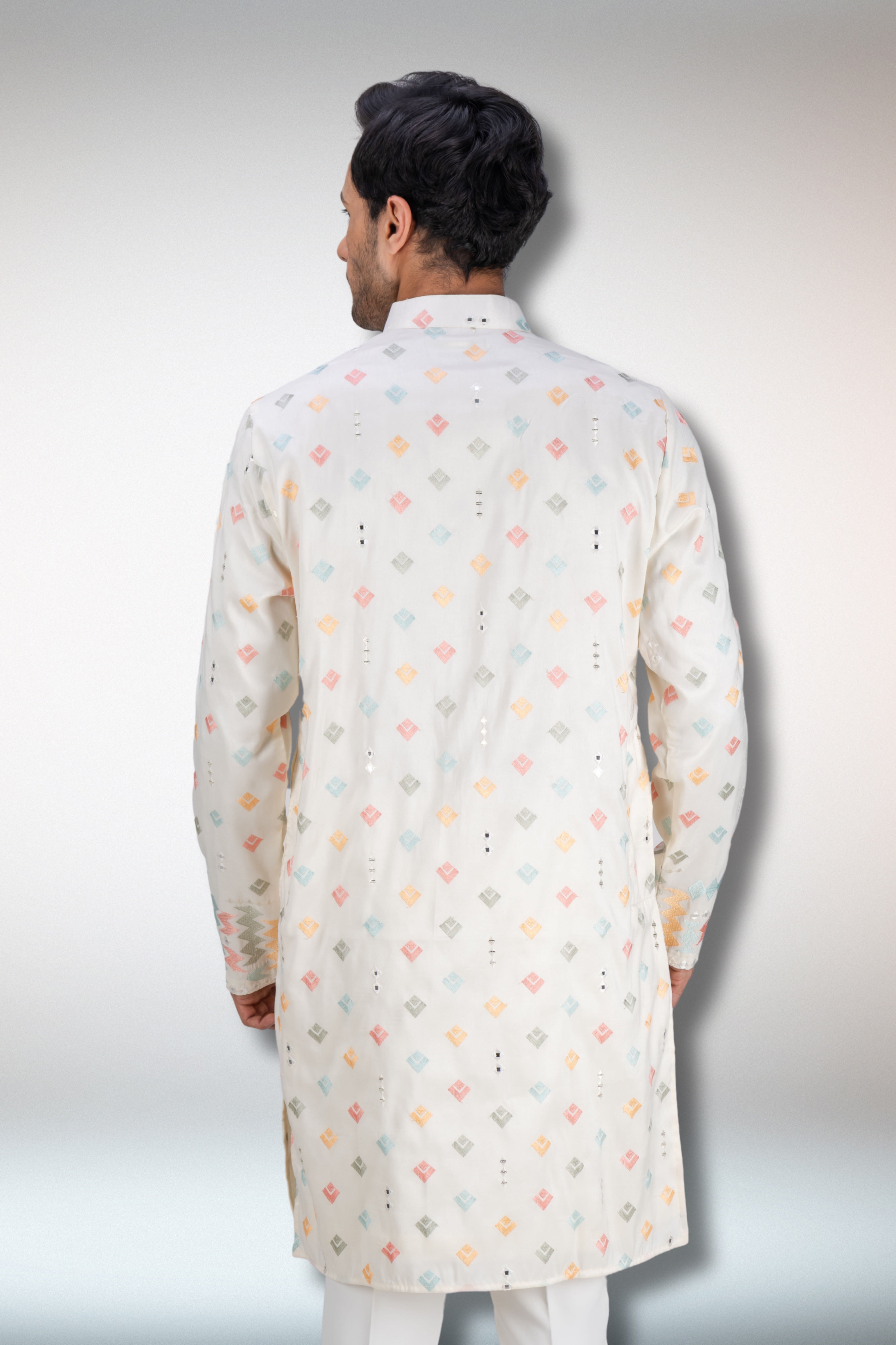 Multi Colour worked ivory kurta