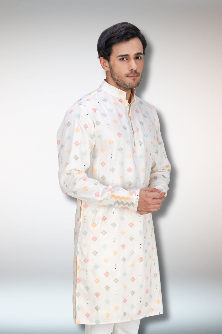 Abees Multi colour embroidered ivory kurta set - detail view 2
