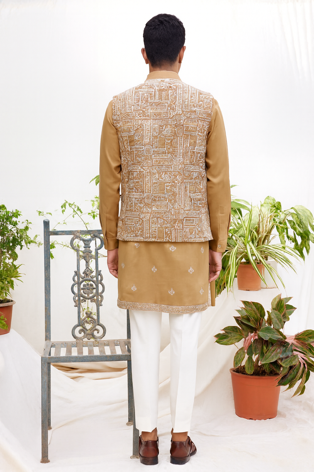 Mustard Kurta with Embroidered Nehru Jacket – Wedding & Festive Wear for Men